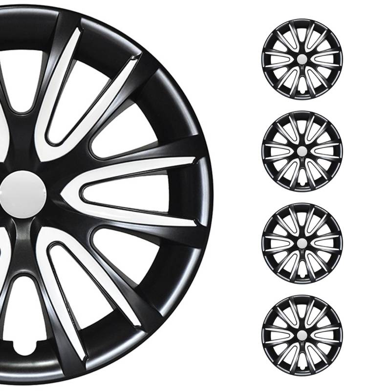 OMAC 4X Radkappen Radzierblenden Radblenden 16" Zoll Stahlfelgen Glänzend Schwarz-Weiß von OMAC