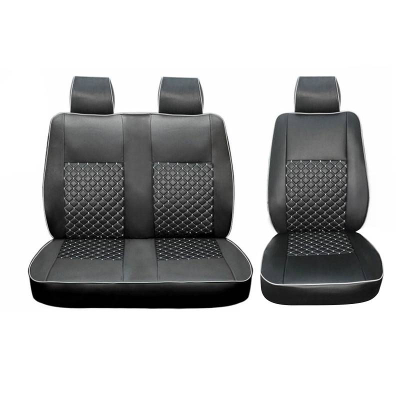 OMAC Sitzbezüge Schonbezüge für Renault Master 2010-2025 Kunstleder Schwarz Weiß 2+1 von OMAC