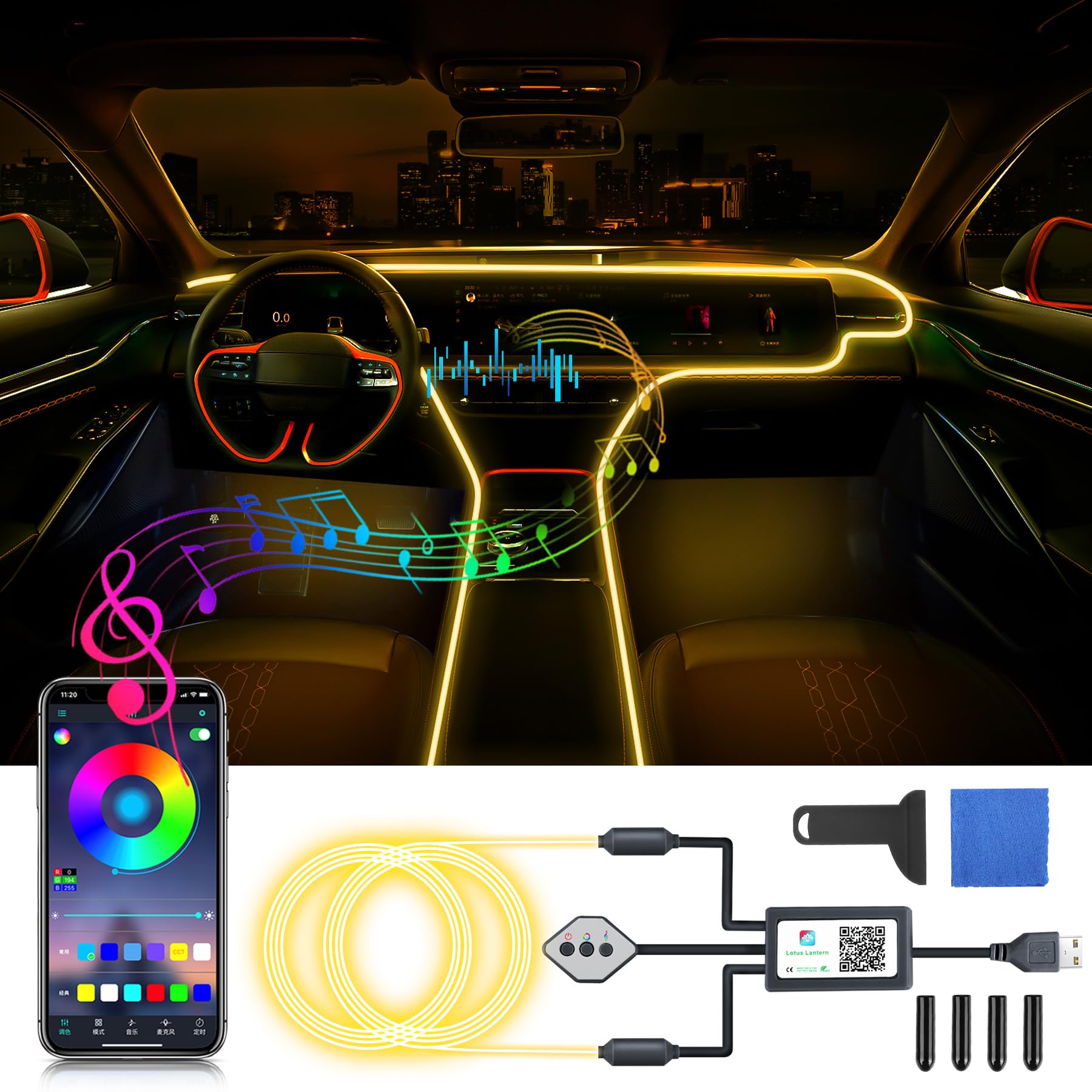OMECO USB Ambientebeleuchtung Auto LED Innenbeleuchtung 4m 5050 RGB mit APP und Kontroller 5V LED Streifen innenbeleuchtung atmosphärenlicht wasserdichte Musiklichtleiste Steuerbare LED Strip Neon von OMECO