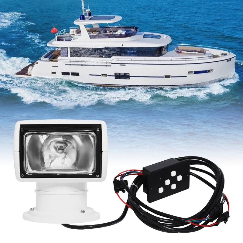 OMGGYER Boot Suchscheinwerfer, drehbar Wasserdicht Bootsscheinwerfer, 100W 12V Fernbedienung Marine Scheinwerfer Arbeitslampe Aussenstrahler für Boote, Yacht, Küstenwache (Weiß) von OMGGYER