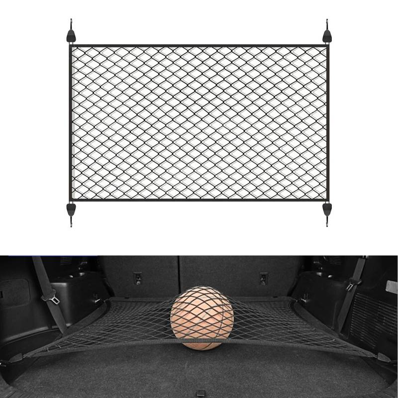 OMJMYY Kofferraumnetz Gepäcknetz Auto 60x40cm Erstreckt Sich auf 120x80cm Aufbewahrung Netz für Kofferraum Autodach mit 4 ABS Haken für die Meisten Autos von OMJMYY