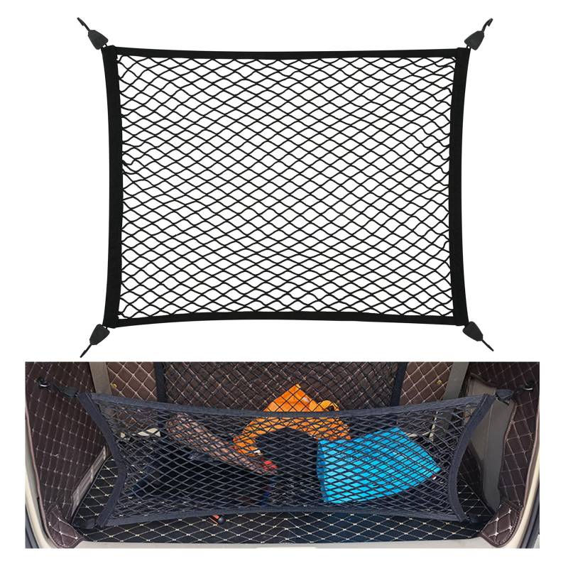 OMJMYY Kofferraumnetz Gepäcknetz Auto 80x60cm Erstreckt Sich auf 200x110cm Kofferraum Netz Aufbewahrung Netz für Kofferraum Autodach mit 4 ABS Haken für die Meisten Autos von OMJMYY