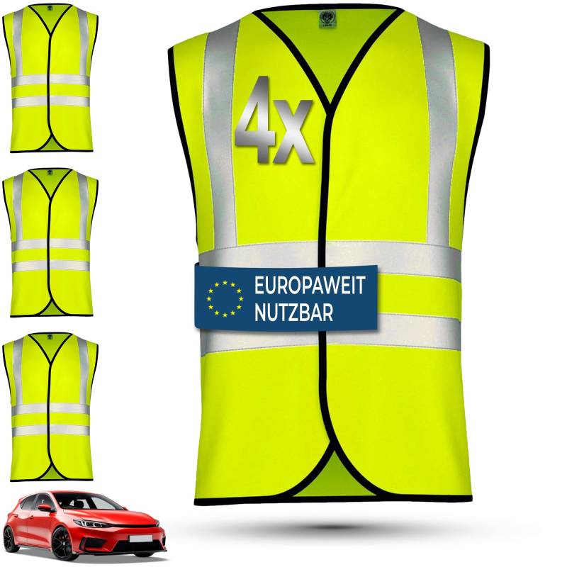 OMKA 4X Auto Warnweste Sicherheitsweste europaweit einsetzbar Pannenweste PKW Sicherheitsweste von OMKA