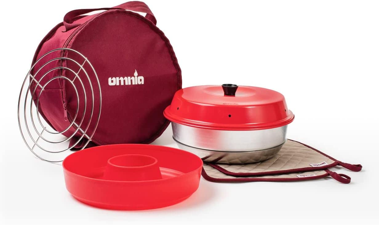 OMNIA Ofen Kit mit Zubehör - Set mit Campingofen, Silikonform, Aufbackgitter, Tasche und Topflappen, Beige von Omnia