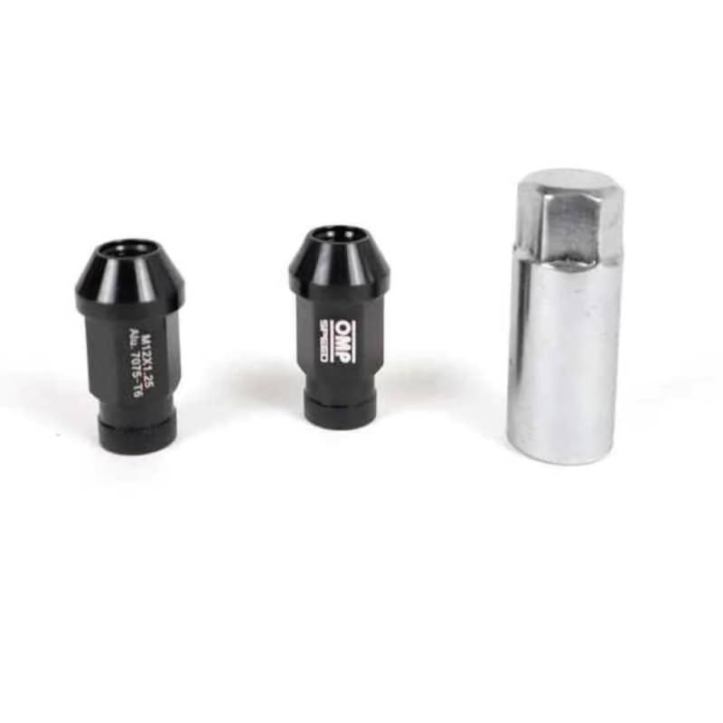 OMP SPEED Set 20 Radmuttern mit metrischen M12X1,25 19 langen Gewindeschlüssel aus 40 mm schwarzer Farbe Aluminium 7075 von OMP