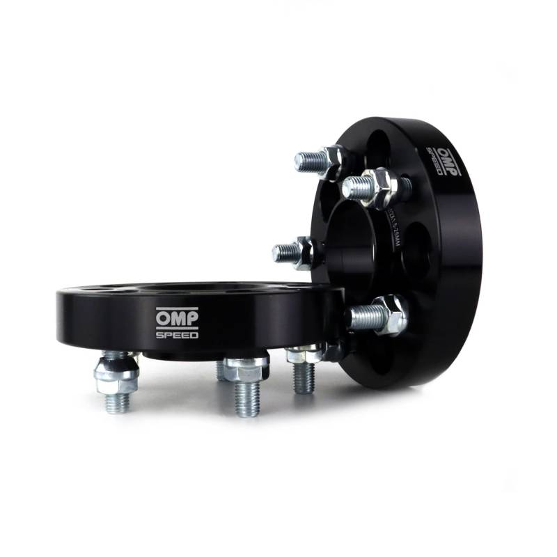 OMP Speed Satz von 2 Spurverbreiterungen Doppelzentriert/Doppelfixierung Stärke: 25mm PCD: 5x108 CB: 63.3 OD: 150 Muttern x10 M12x1.5 Schwarz Aluminium - OMPS09122501 von OMP