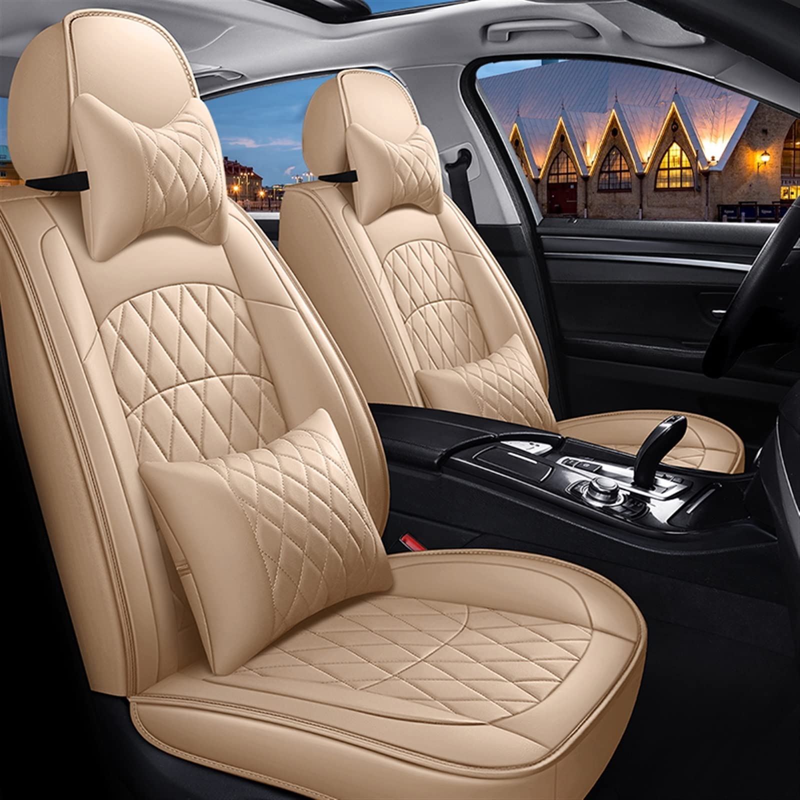 ONDIAN Für Mercedes S-Klasse W220 W221 S350 S400 S430 S450 S600 Leder Autositzbezug Auto Sitzbezüge (Color : Beige, Größe : Luxury) von ONDIAN