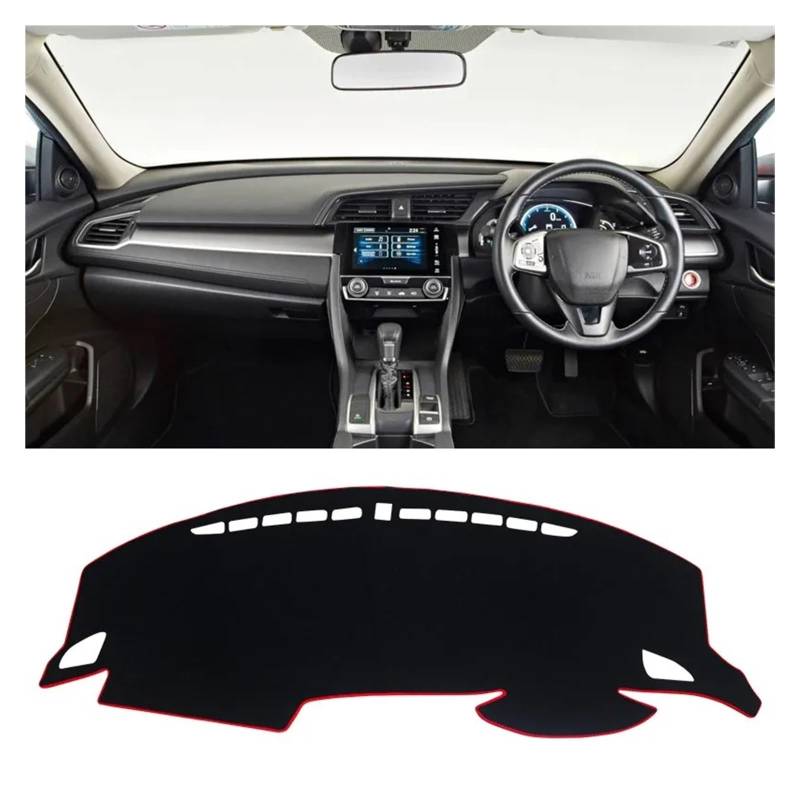 Armaturenbrett-Matte Für Civic X 10 MK10 10. Generation 2016 2017 2018 2019 2020 Auto-Armaturenbrett-Abdeckung Sonnenschutzpad Anti-UV-Rutschmatten Zubehör Armaturenbrett Abdeckung(A RHD Red Side) von ONETREND
