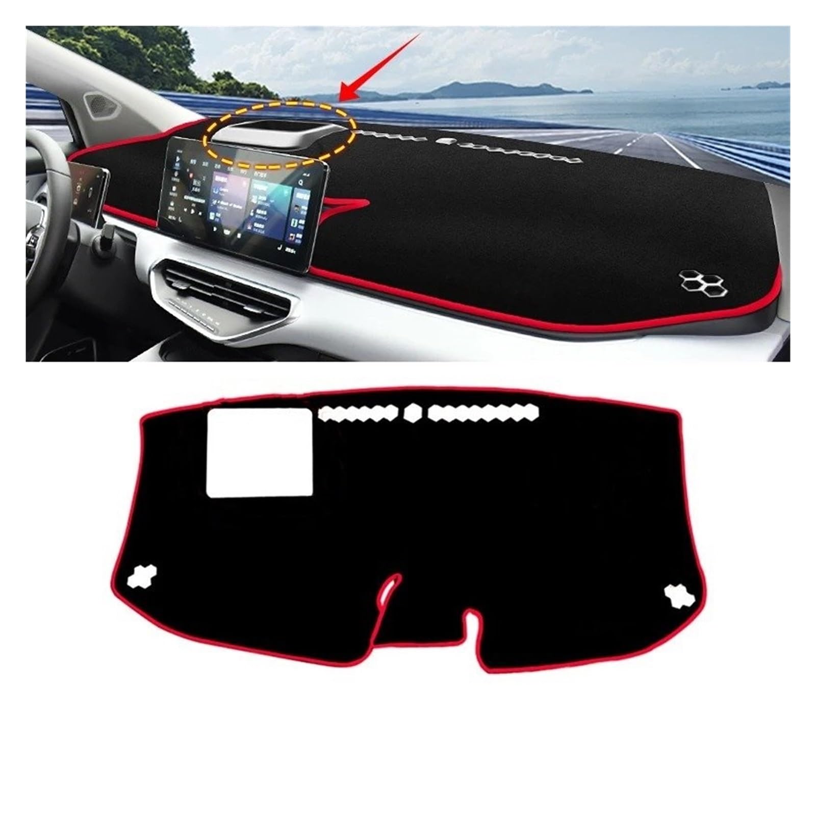 Armaturenbrett-Matte Für Geely Für Geometry C 2020 2021 2022 Auto Dashboard Matte Sonnenschutz Instrument Schreibtisch Nicht-Slip Abdeckung Zubehör Armaturenbrett Abdeckung(A with HUD Red) von ONETREND