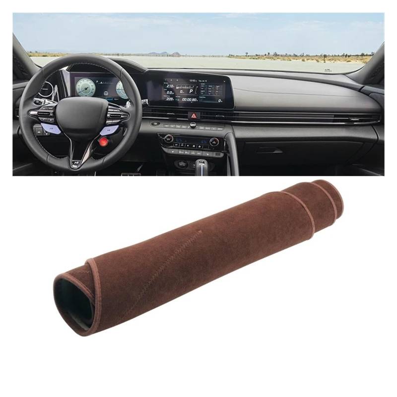 Armaturenbrett-Matte Für Hyundai Für Elantra CN7 N Linie 2021 2022 2023 2024 Auto Dashboard Abdeckung Vermeiden Licht Pad Sonnenschutz Anti-uv Teppiche Matten Armaturenbrett Abdeckung(Brown) von ONETREND