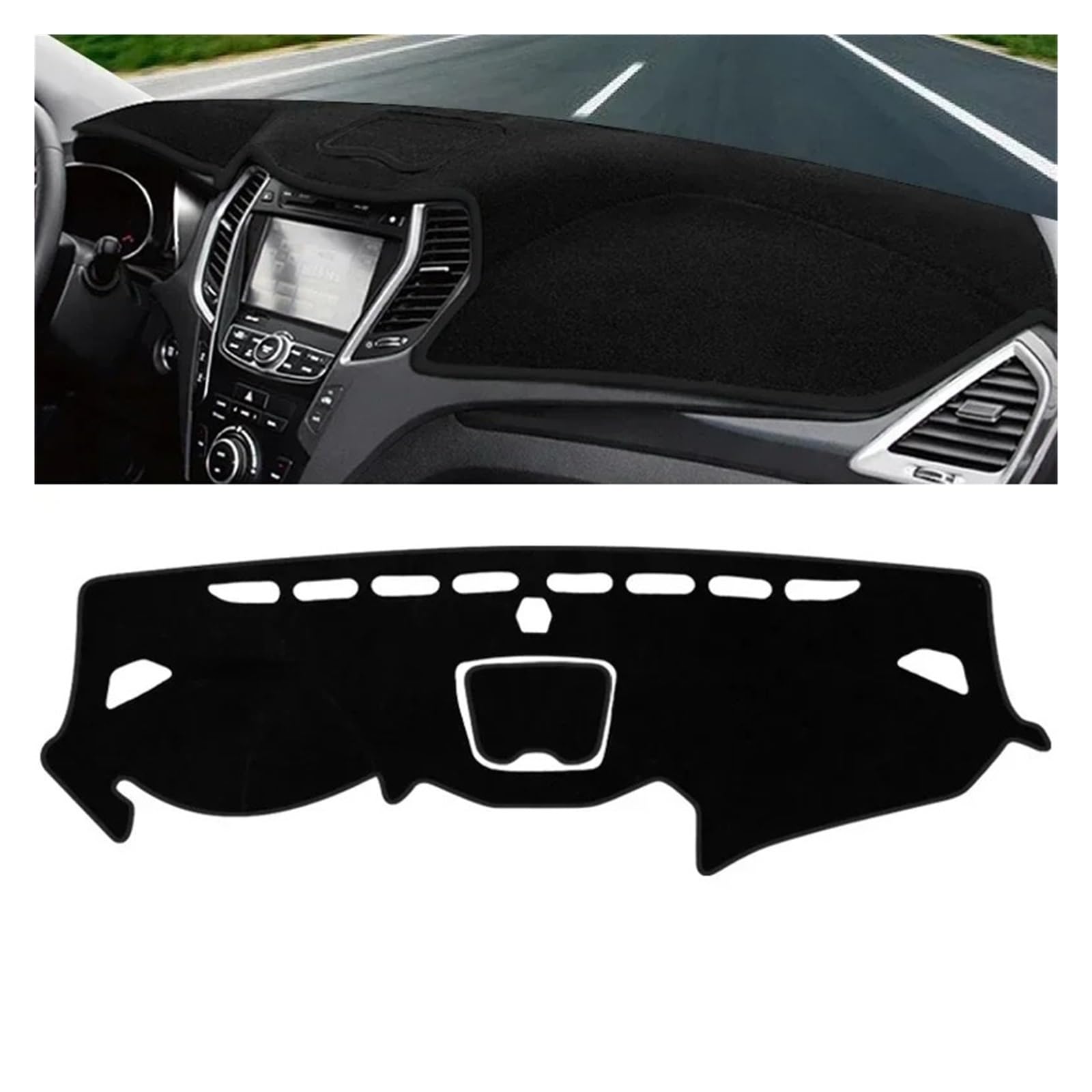 Armaturenbrett-Matte Für Hyundai Für Santa Fe 3 DM 2013 2014 2015 2016 2017 Auto Dashboard Abdeckung Dash Matte Sonnenschutz Nicht-Slip Pad Innen Zubehör Armaturenbrett Abdeckung(LHD Black Side) von ONETREND