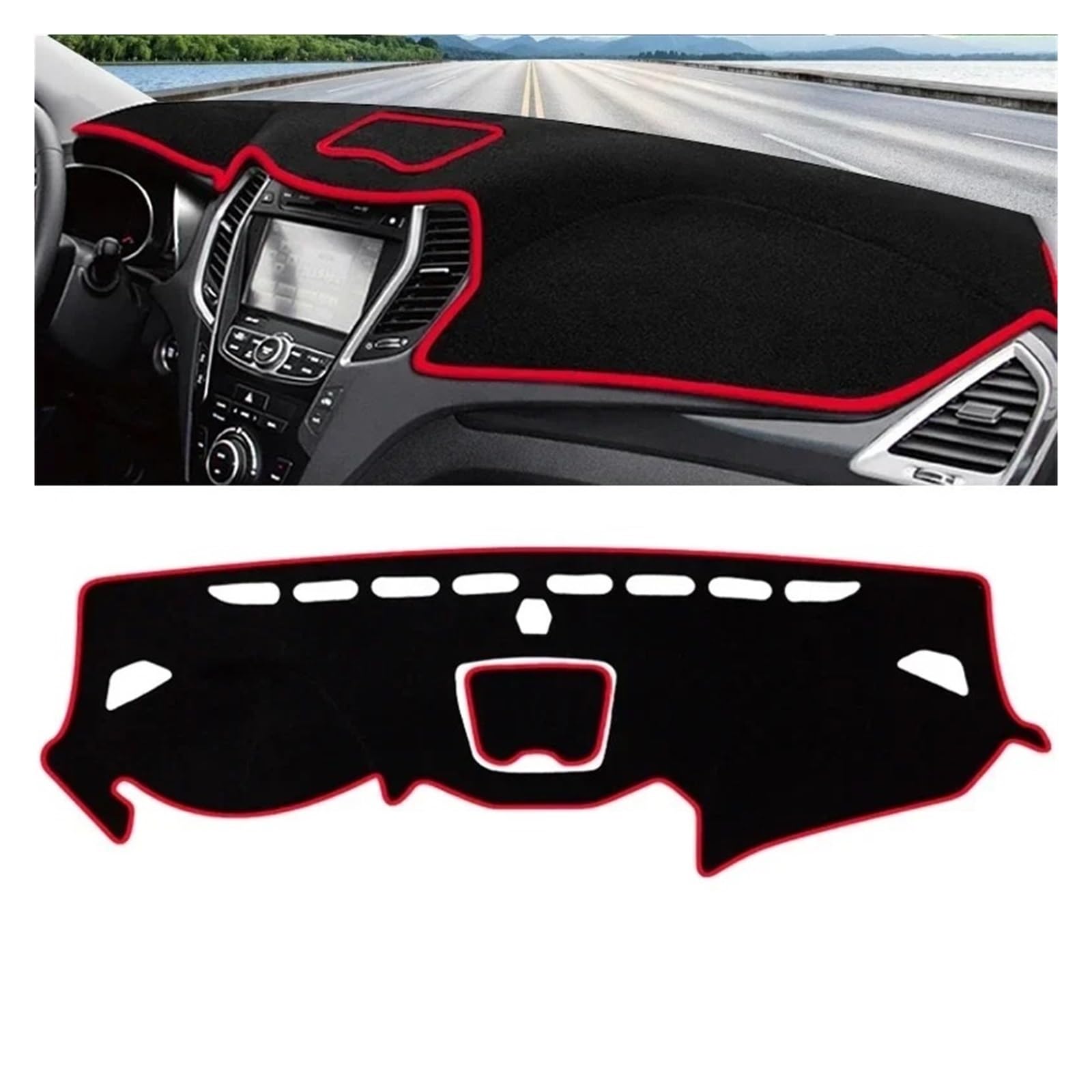 Armaturenbrett-Matte Für Hyundai Für Santa Fe 3 DM 2013 2014 2015 2016 2017 Auto Dashboard Abdeckung Dash Matte Sonnenschutz Nicht-Slip Pad Innen Zubehör Armaturenbrett Abdeckung(LHD Red Side) von ONETREND