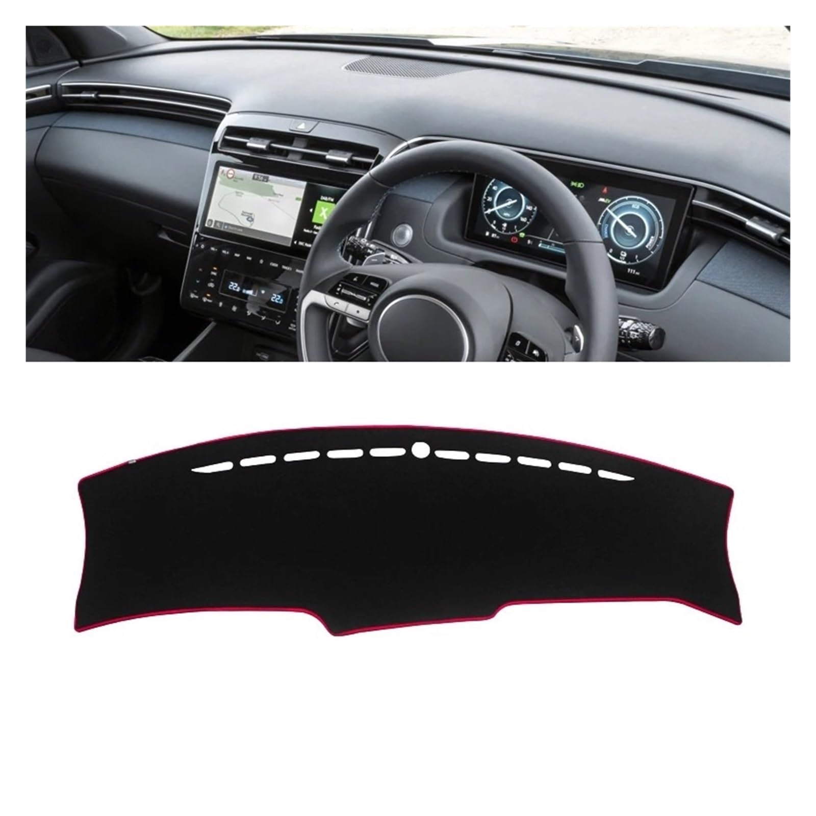 Armaturenbrett-Matte Für Hyundai Für Tucson NX4 2021 2022 2023 Auto Dashboard Abdeckung Matten Vermeiden Licht Pads Anti-Uv Fall Sonnenschutz Trim Teppiche Armaturenbrett Abdeckung(A Red Side RHD) von ONETREND