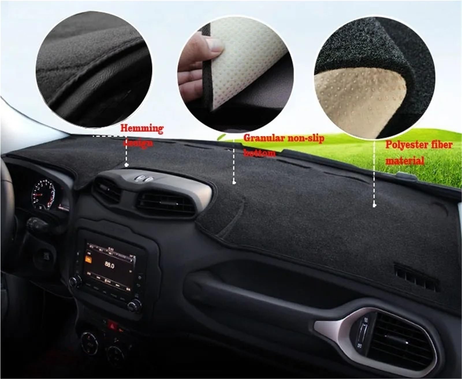 Armaturenbrett-Matte Für Jeep Für Renegade 2015-2022 Auto Dashboard Abdeckung Matte Sonnenschutz Pad Instrument Panel Teppiche Anti-Uv Zubehör Armaturenbrett Abdeckung(Black Side) von ONETREND