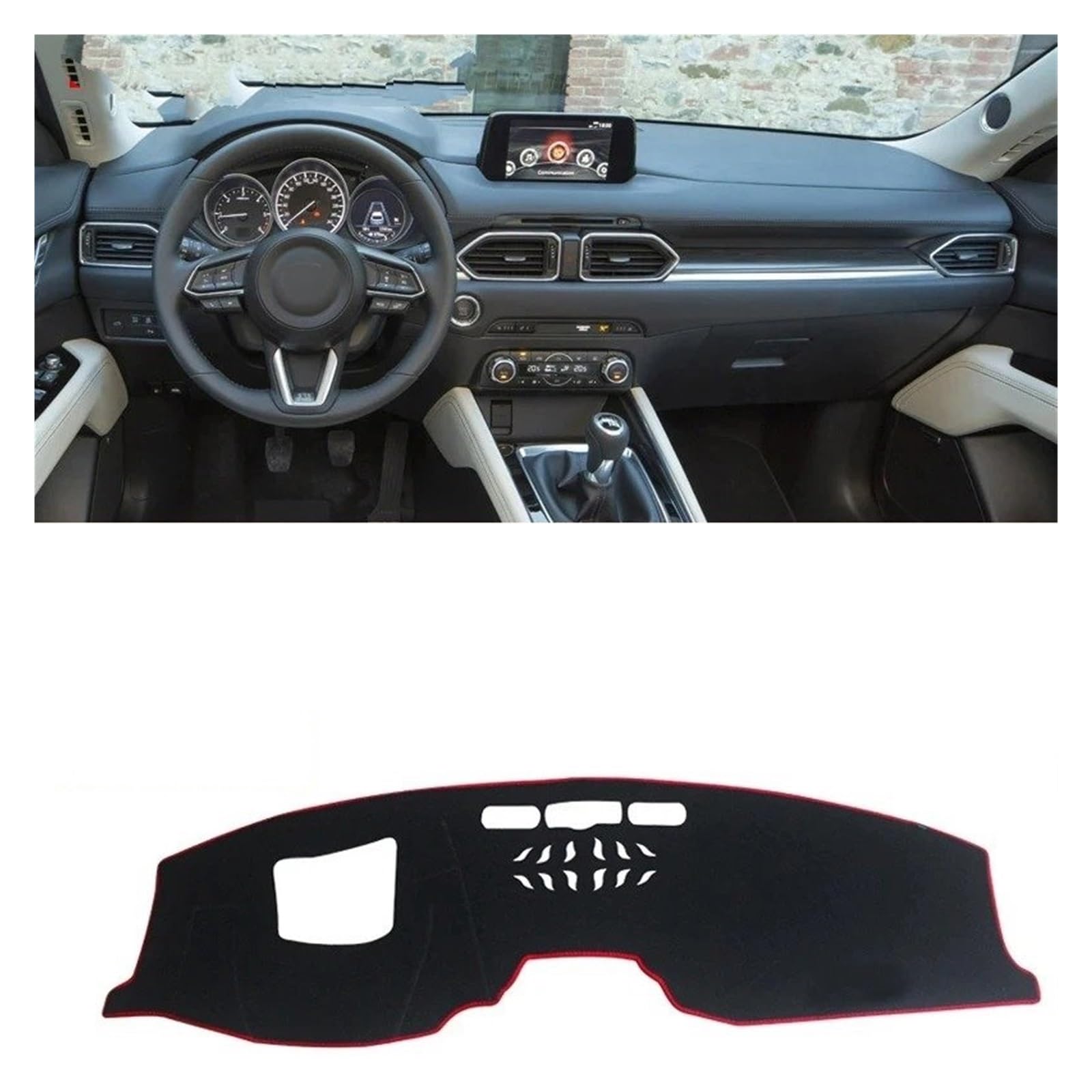Armaturenbrett-Matte Für Mazda Für CX-5 CX5 KF 2017-2023 Auto Dashboard Sonnenschutz Abdeckung Instrument Schreibtisch Nicht-Slip Matte Zubehör Armaturenbrett Abdeckung(LHD with HUD Red) von ONETREND