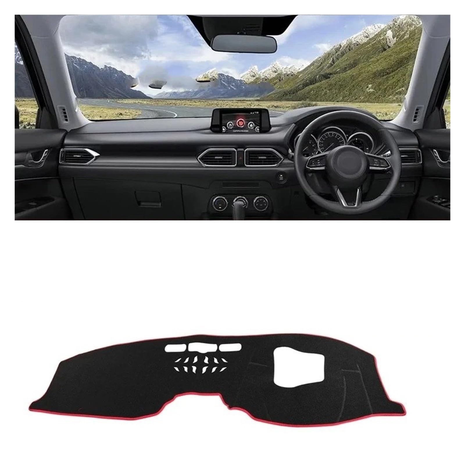 Armaturenbrett-Matte Für Mazda Für CX-5 CX5 KF 2017-2023 Auto Dashboard Sonnenschutz Abdeckung Instrument Schreibtisch Nicht-Slip Matte Zubehör Armaturenbrett Abdeckung(RHD with HUD Red) von ONETREND
