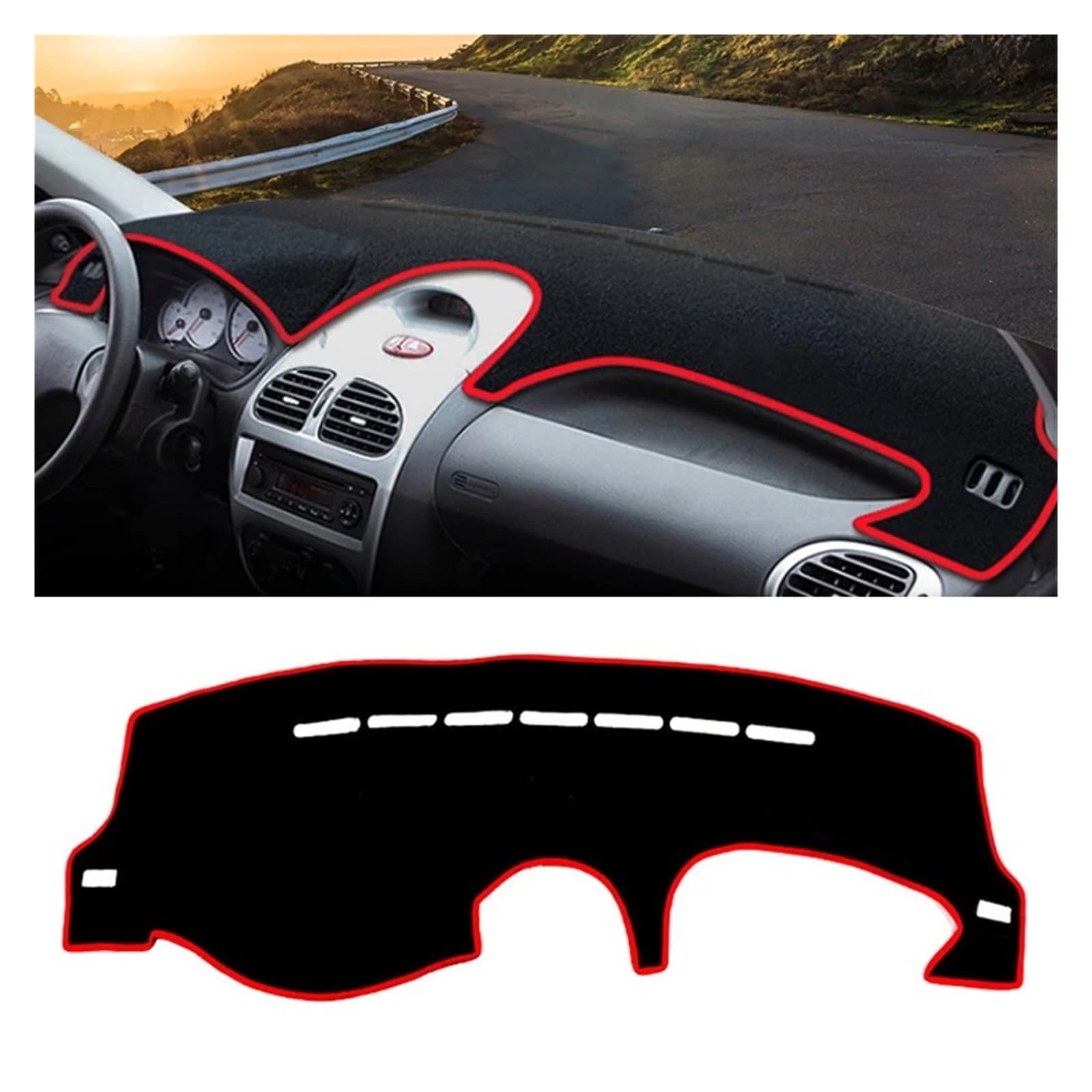 Armaturenbrett-Matte Für Peugeot 206 CC SW 2004 2005 2006 2007 2008 Auto Dashboard Abdeckung Dash Matte Sonnenschutz Nicht-Slip Pad Zubehör Armaturenbrett Abdeckung(A Red Side) von ONETREND