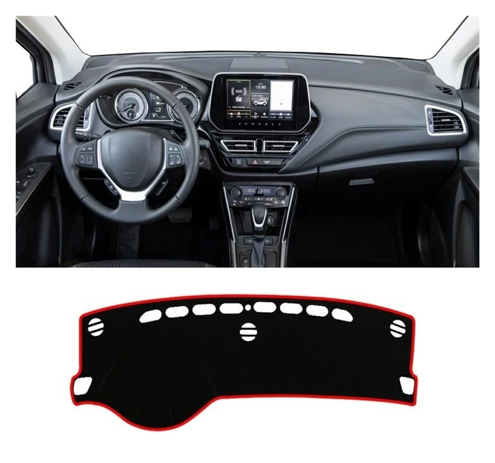 Armaturenbrett-Matte Für Suzuki Für S-Cross MK3 2022-2024 Auto Dashboard Abdeckung Sonnenschutz Vermeiden Licht Matte Nicht-Slip Instrument Panel Teppich Armaturenbrett Abdeckung(A LHD Red Side) von ONETREND