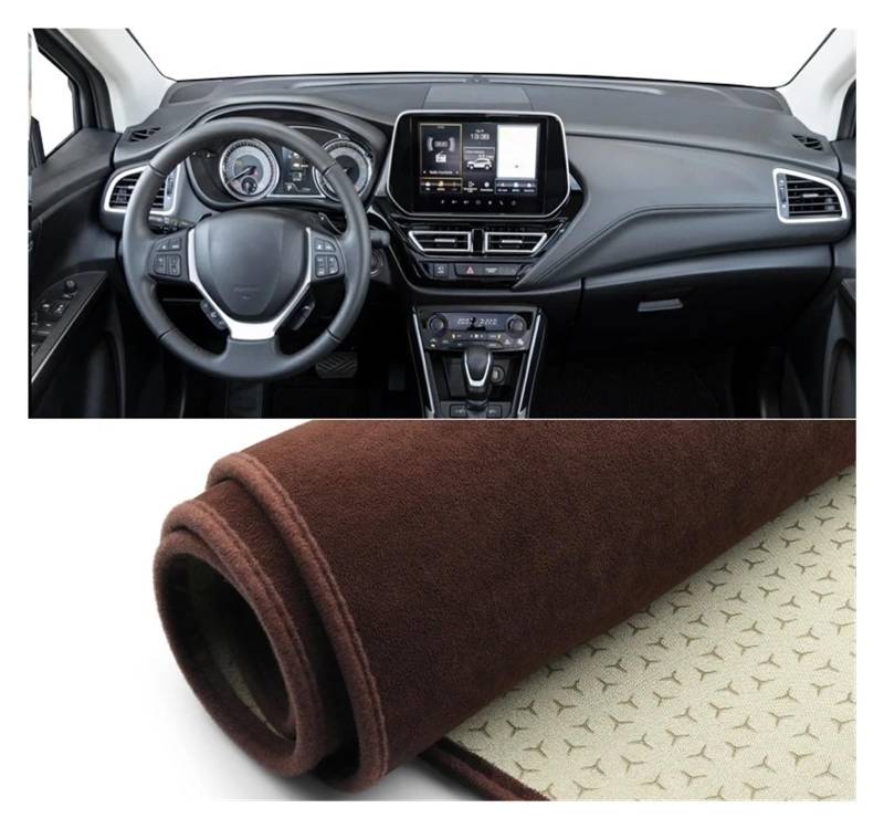 Armaturenbrett-Matte Für Suzuki Für S-Cross MK3 2022-2024 Auto Dashboard Abdeckung Sonnenschutz Vermeiden Licht Matte Nicht-Slip Instrument Panel Teppich Armaturenbrett Abdeckung(B LHD Brown) von ONETREND