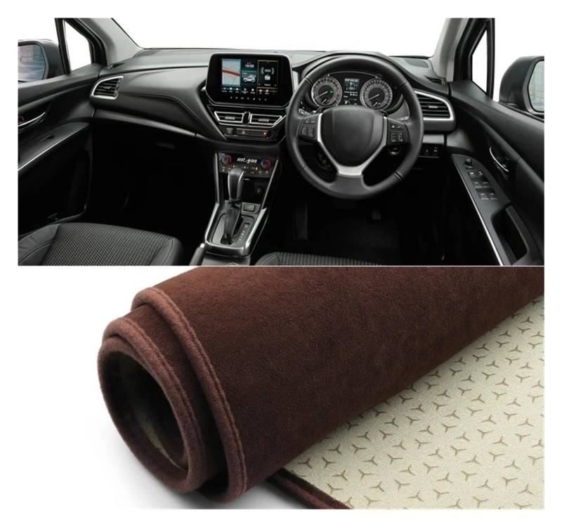 Armaturenbrett-Matte Für Suzuki Für S-Cross MK3 2022-2024 Auto Dashboard Abdeckung Sonnenschutz Vermeiden Licht Matte Nicht-Slip Instrument Panel Teppich Armaturenbrett Abdeckung(B RHD Brown) von ONETREND