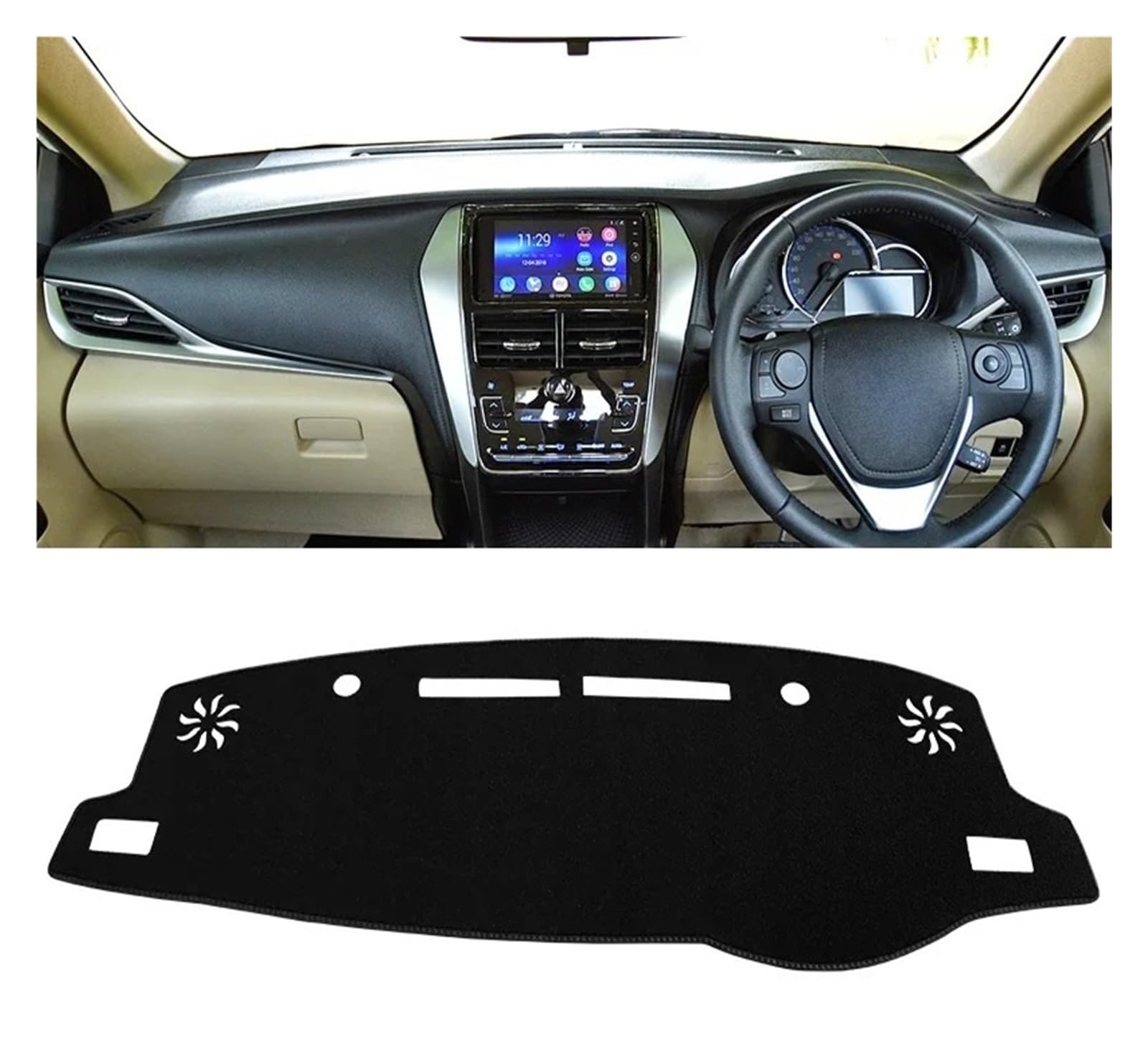 Armaturenbrett-Matte Für Toyota Für Yaris Für Ativ 2019 2020 2021 2022 2023 Auto Dashboard Abdeckung Dash Matte Sonnenschutz Nicht-Slip Pad Zubehör Armaturenbrett Abdeckung(A RHD Black Side) von ONETREND