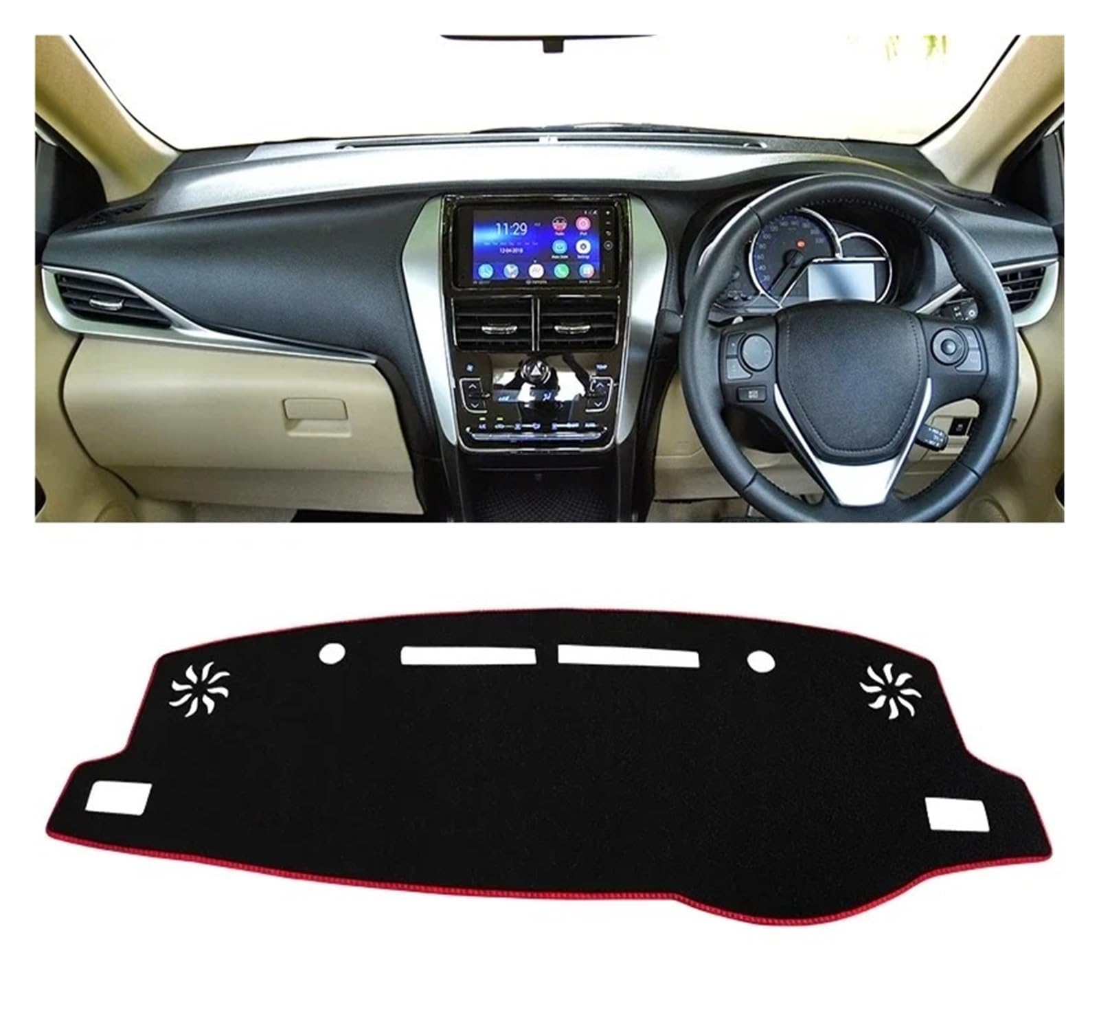 Armaturenbrett-Matte Für Toyota Für Yaris Für Ativ 2019 2020 2021 2022 2023 Auto Dashboard Abdeckung Dash Matte Sonnenschutz Nicht-Slip Pad Zubehör Armaturenbrett Abdeckung(A RHD Red Side) von ONETREND