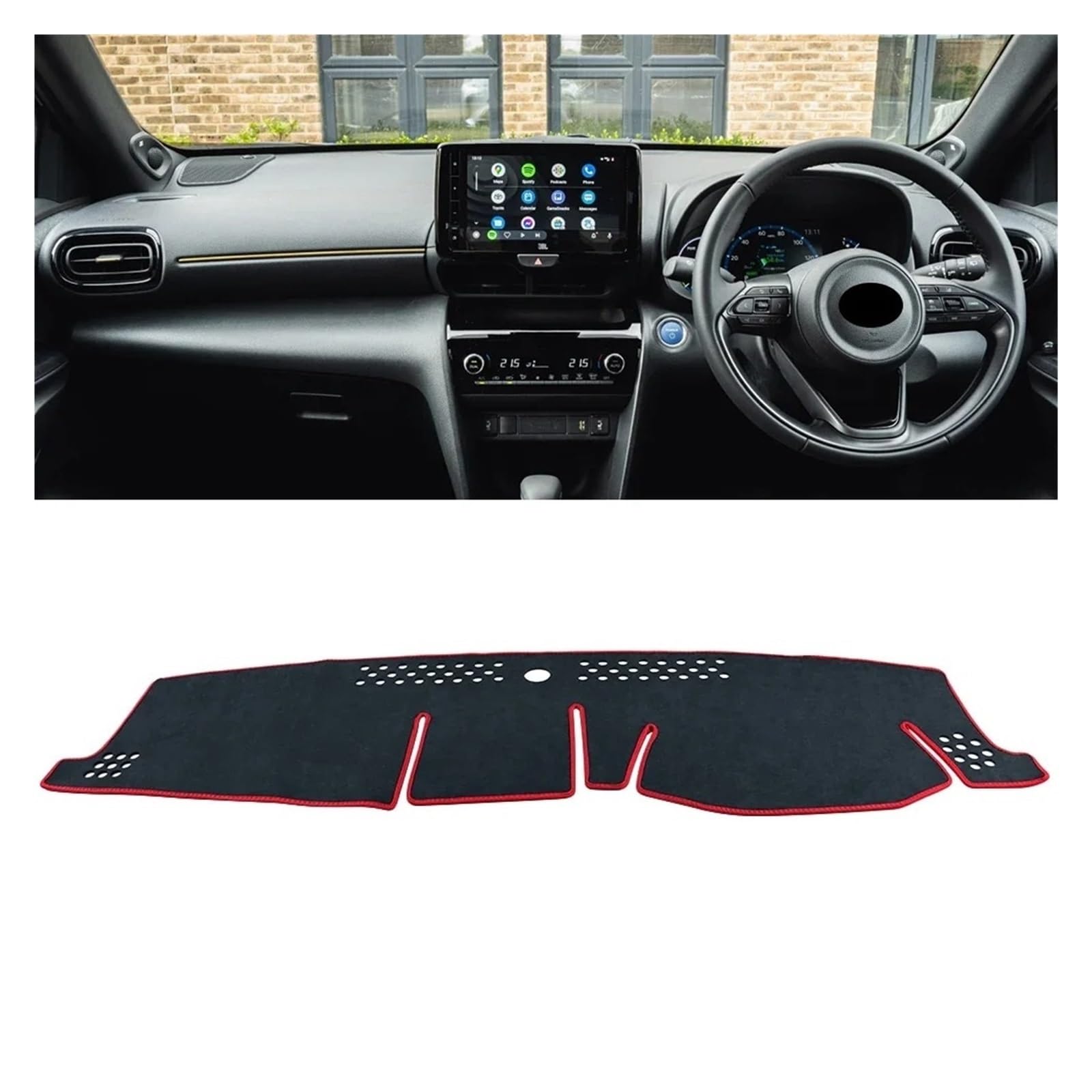 Armaturenbrett-Matte Für Toyota Für Yaris Für Cross XP210 2020 2021 2022 2023 2024 Auto Dashboard Abdeckung Dash Matte Sonnenschutz Nicht-Slip Pad Zubehör Armaturenbrett Abdeckung(RHD Black Red) von ONETREND