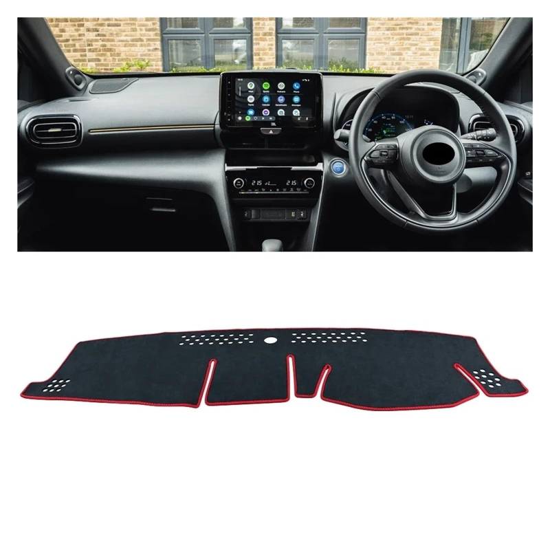 Armaturenbrett-Matte Für Toyota Für Yaris Für Cross XP210 2020 2021 2022 2023 2024 Auto Dashboard Abdeckung Dash Matte Sonnenschutz Nicht-Slip Pad Zubehör Armaturenbrett Abdeckung(RHD Black Red) von ONETREND