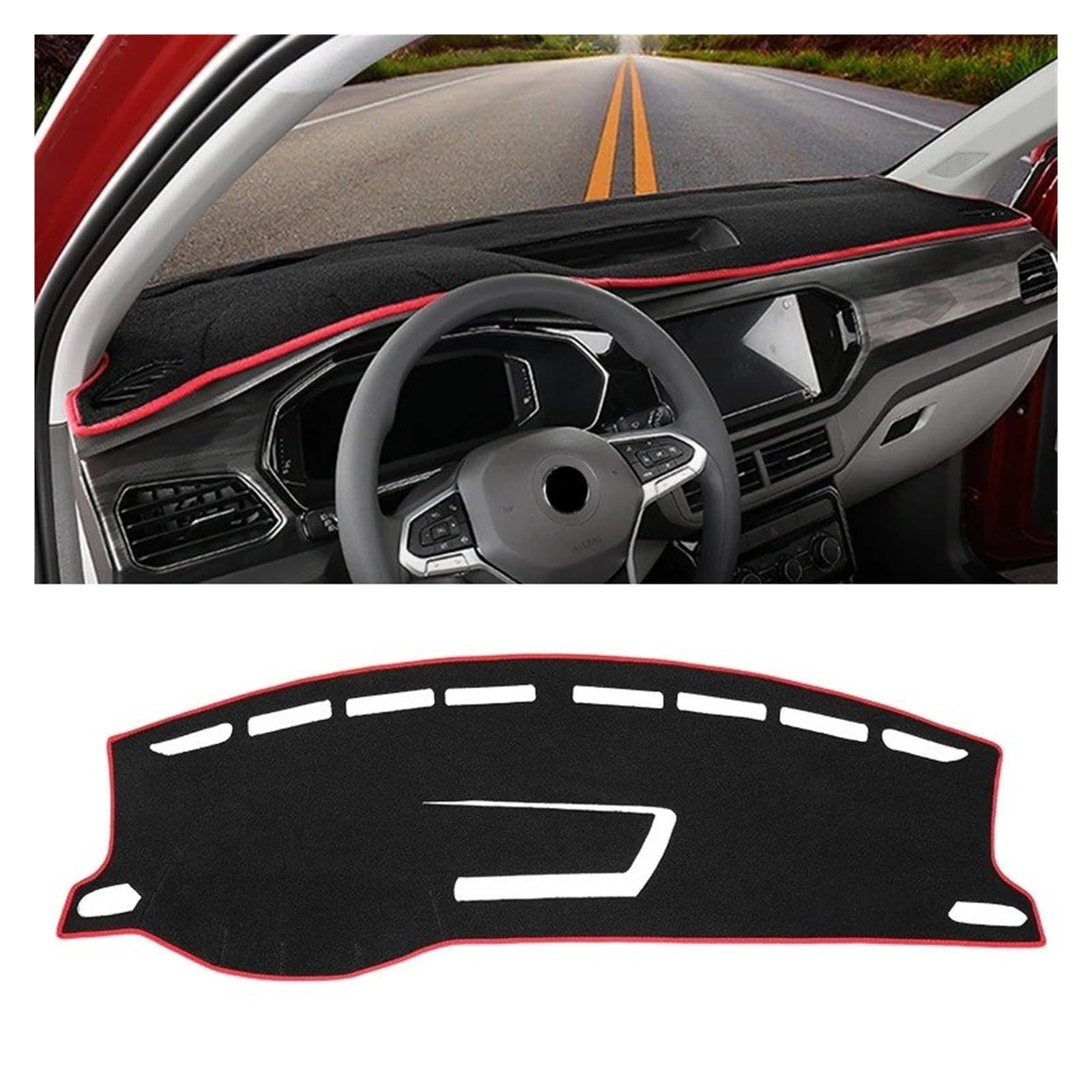 Armaturenbrett-Matte Für VW Für T-Kreuz Für TCross 2018-2023 Auto Dashboard Abdeckung Matte Sonnenschutz Pad Instrument Panel Teppiche Anti-Uv Zubehör Armaturenbrett Abdeckung(LHD Red Side) von ONETREND
