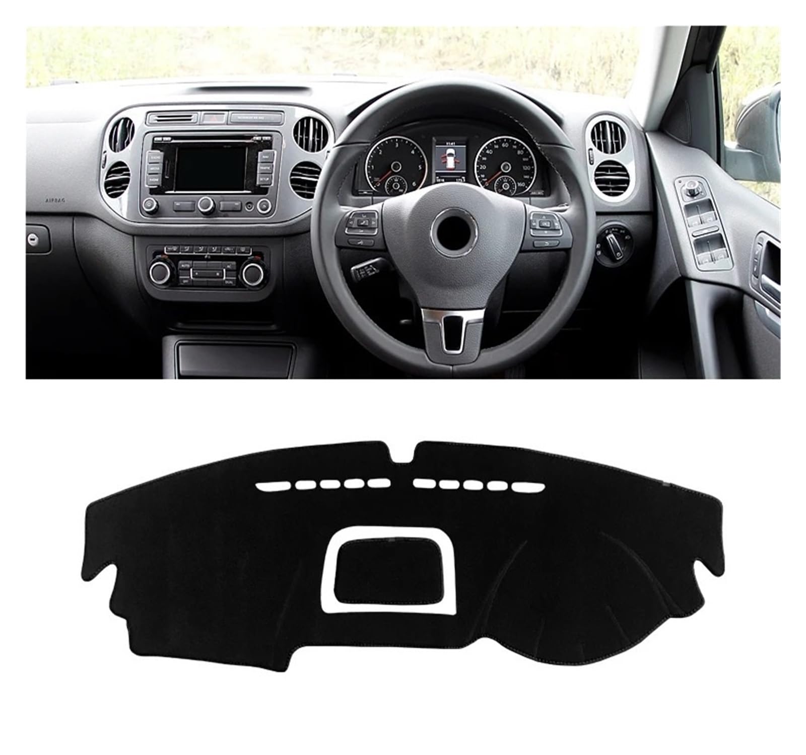 Armaturenbrett-Matte Für VW Für Tiguan 5N 2007 2008 2009 2010 2011 2012 2013 2014 2015 2016 Auto Dashboard Abdeckung Vermeiden Licht Matte Anti-Uv Teppich Armaturenbrett Abdeckung(A Black Side RHD) von ONETREND