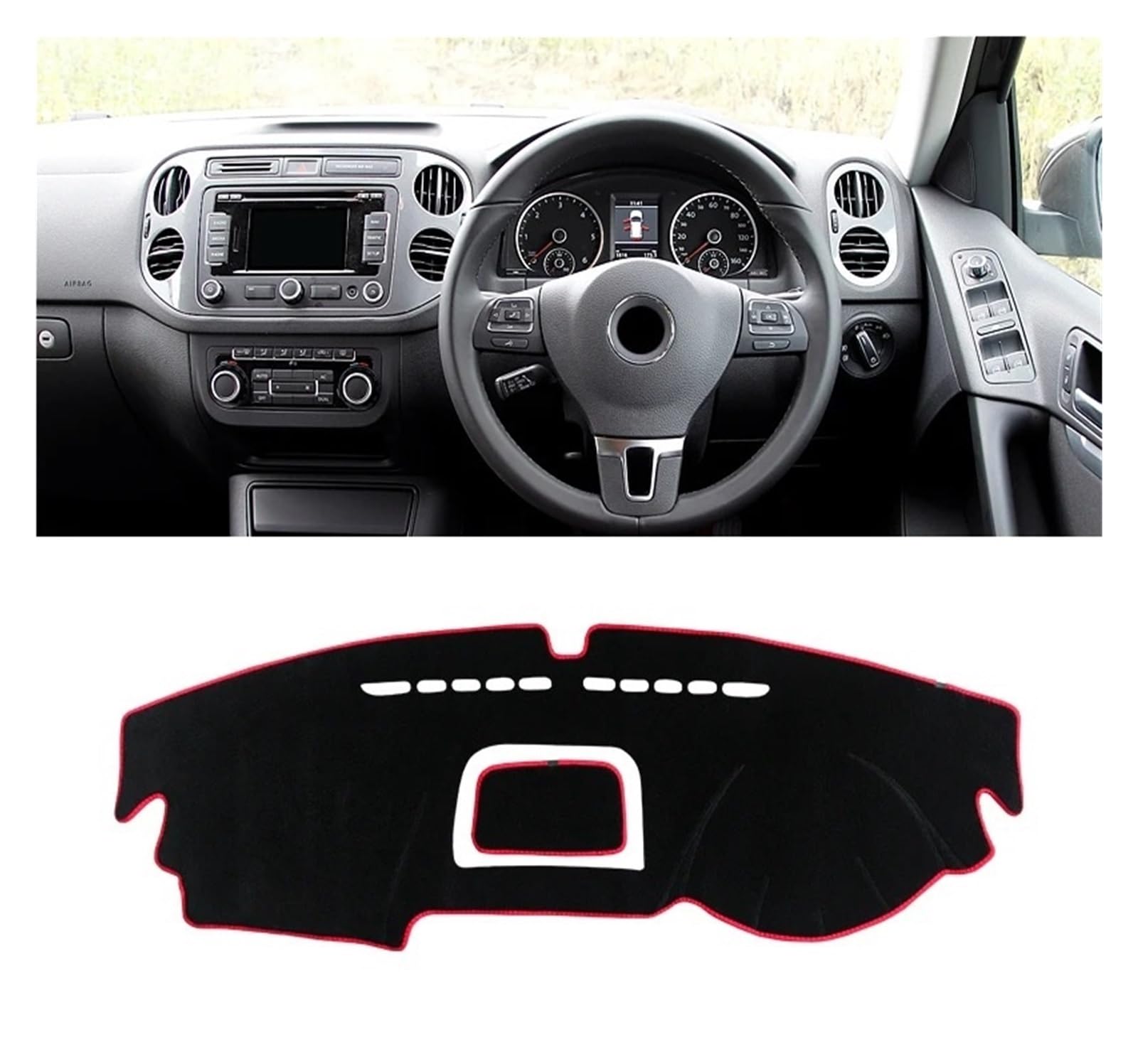 Armaturenbrett-Matte Für VW Für Tiguan 5N 2007 2008 2009 2010 2011 2012 2013 2014 2015 2016 Auto Dashboard Abdeckung Vermeiden Licht Matte Anti-Uv Teppich Armaturenbrett Abdeckung(A Red Side RHD) von ONETREND