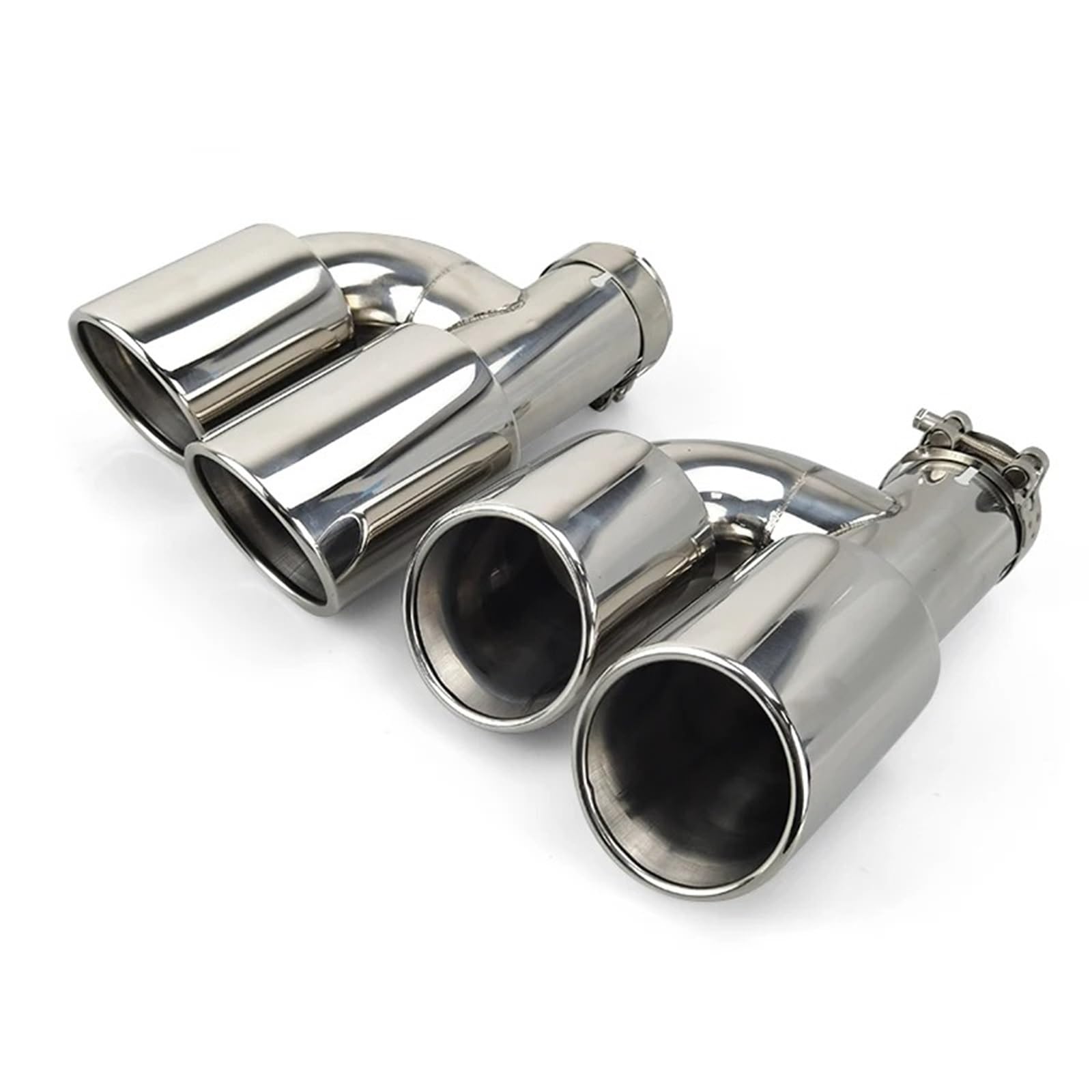 Endrohrblende 1 Stück H-Typ Silber Edelstahl Auspuff Dual Tipps Für Auto Schalldämpfer Rohre Auto Auspuff Endrohr(Left in63mm) von ONETREND