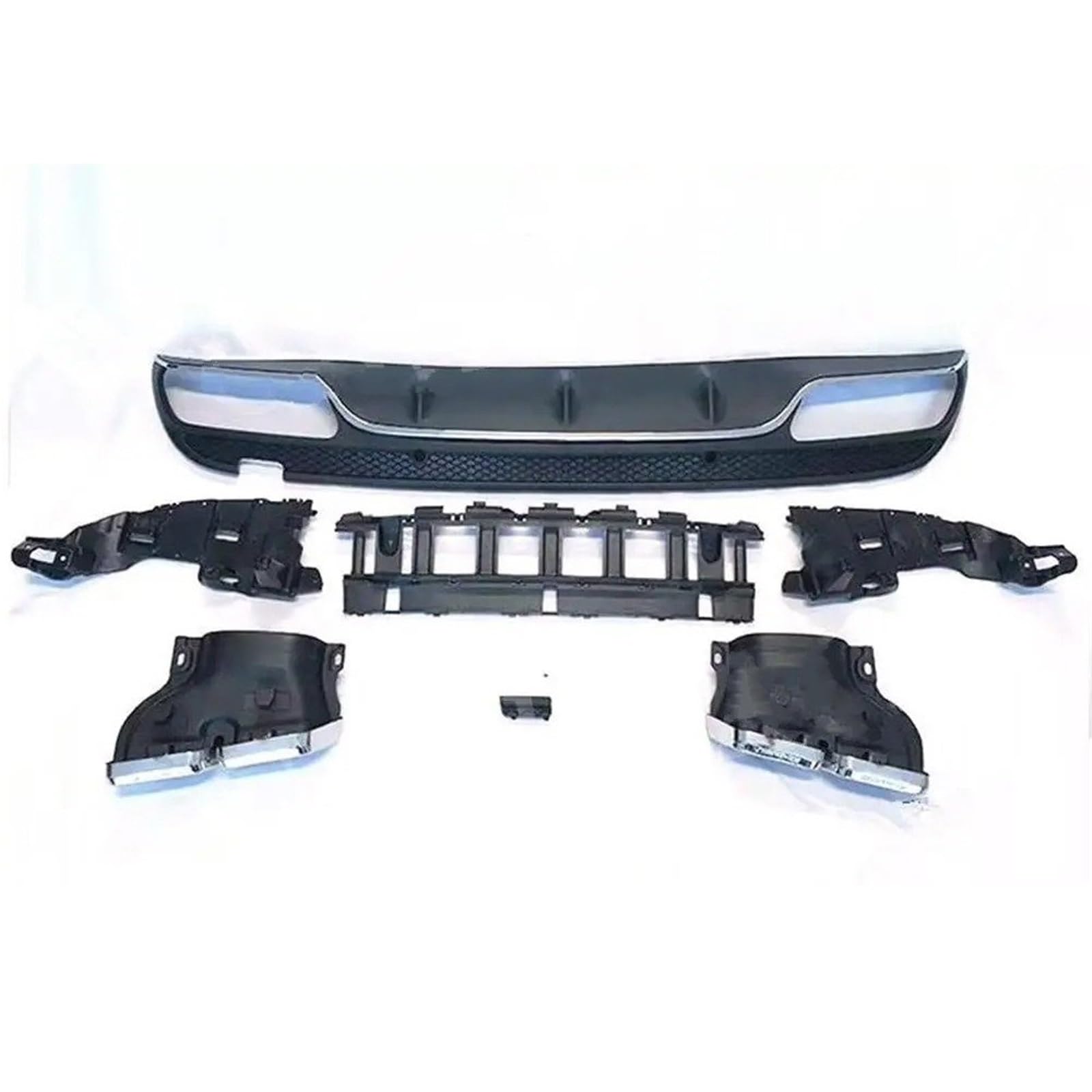 Endrohrblende Für Benz C-Klasse W205 C200 C220 Limousine Umbau Auf C63 Für AMG 2015-2018 Look Sport PP Heckstoßstangenlippendiffusor Mit Auspuffblenden Auto Auspuff Endrohr(Silver Trims) von ONETREND