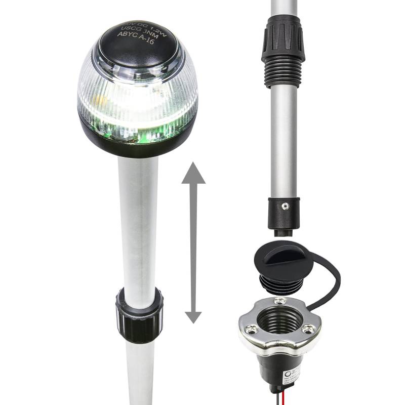 86,4 cm - 152,4 cm verstellbare weiße LED Marine Navigation Anker Allround-Bootlicht [USCG ABYC A-16 3NM] [IP66 wasserdicht] [Aluminium & ABS] 3 nautische Meilen Sichtbarkeit Hecklicht Fischerboot von ONLINE LED STORE