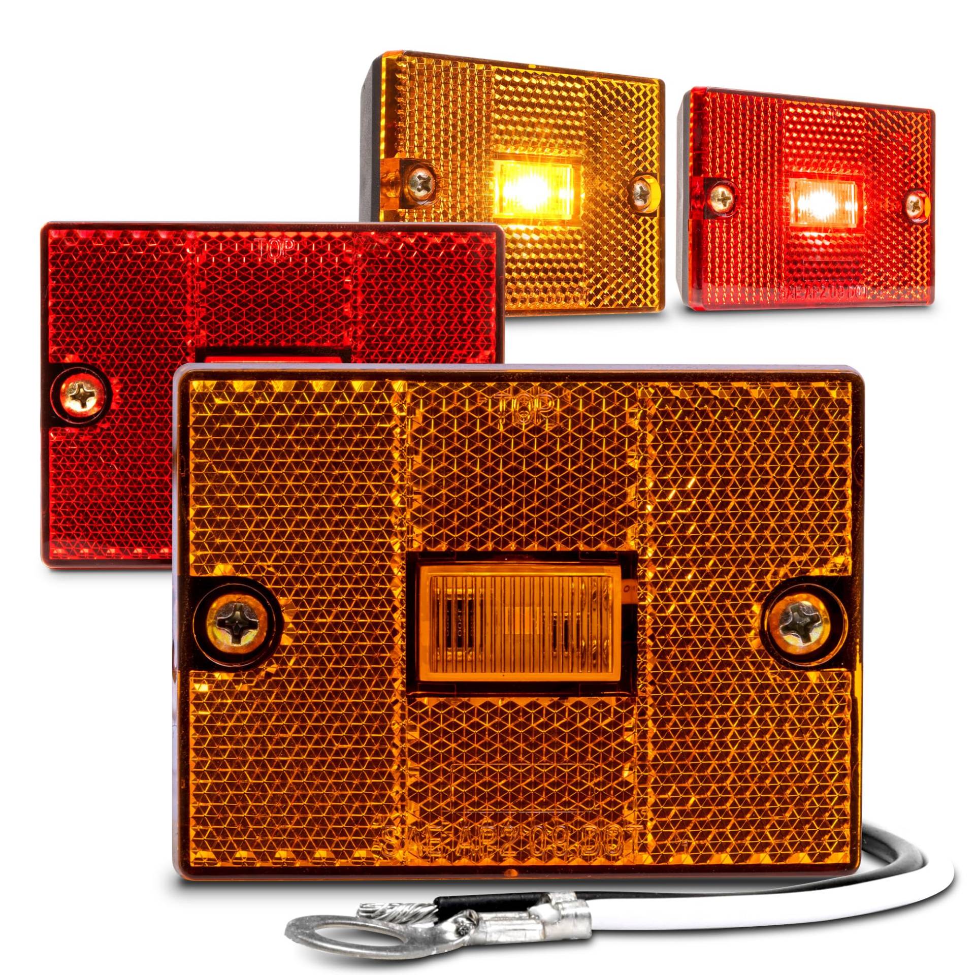 TRUE MODS 4 Stück 2x3 3x2 Zoll LED Seitenmarkierungsleuchten, Bernstein+Rot [DOT FMVSS-108] [SAE AP2] [Wasserdicht IP67] [Eingebauter Reflektor] für Bootsanhänger über 80 von ONLINE LED STORE