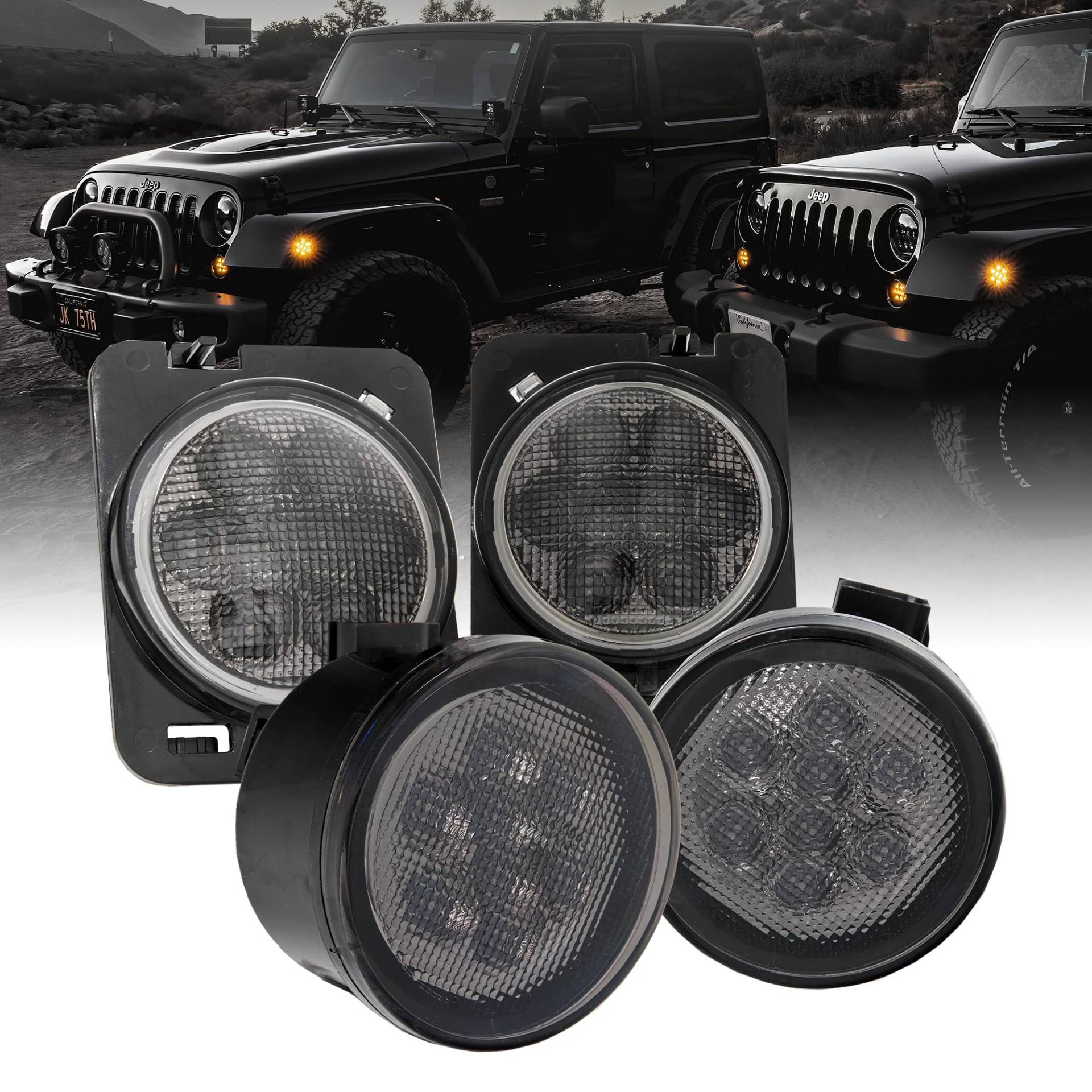 TRUE MODS LED-Blinker & Seitenmarkierungsleuchte, Ersatz für Jeep Wrangler [Smoked Lens] [Bernstein] LED-Licht-Set, kompatibel mit Jeep Wrangler JK & Unlimited 2007–2018 Zubehör von ONLINE LED STORE