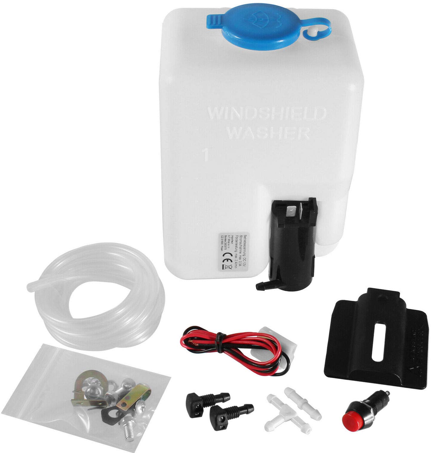 Universal Scheibenwaschbehälter 1,5L Scheiben Waschanlage Wasser Behälter Pumpe von ONPIRA