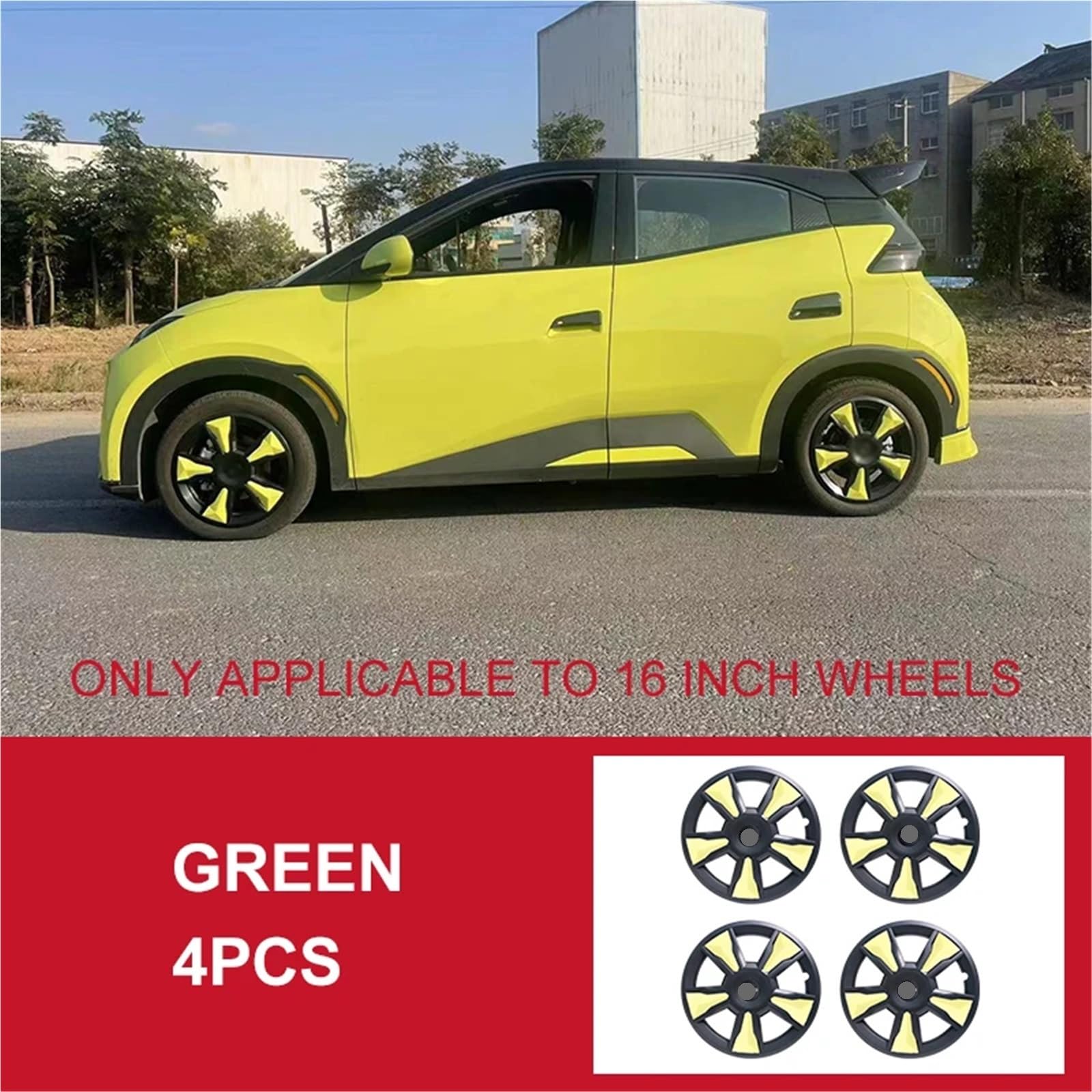 4 Stück Radkappen, Auto-Ersatz-Radkappen, Vollrandabdeckung, Zubehör, kompatibel mit BYD Seagull 16 Zoll 2023 2024(Green 4Pcs) von OPALENDIR