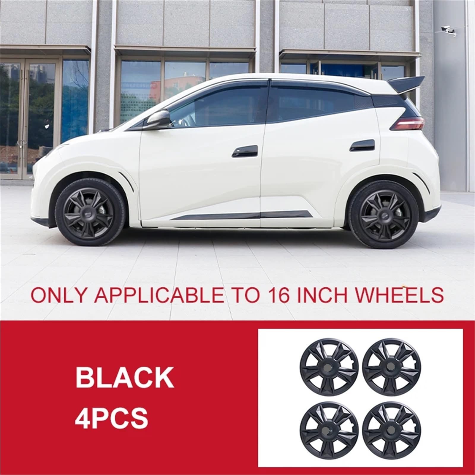 4 Stück Radkappen, Auto-Ersatz-Radkappen, Vollrandabdeckung, Zubehör, kompatibel mit BYD Seagull 16 Zoll 2023 2024(Mate Black 4Pcs) von OPALENDIR