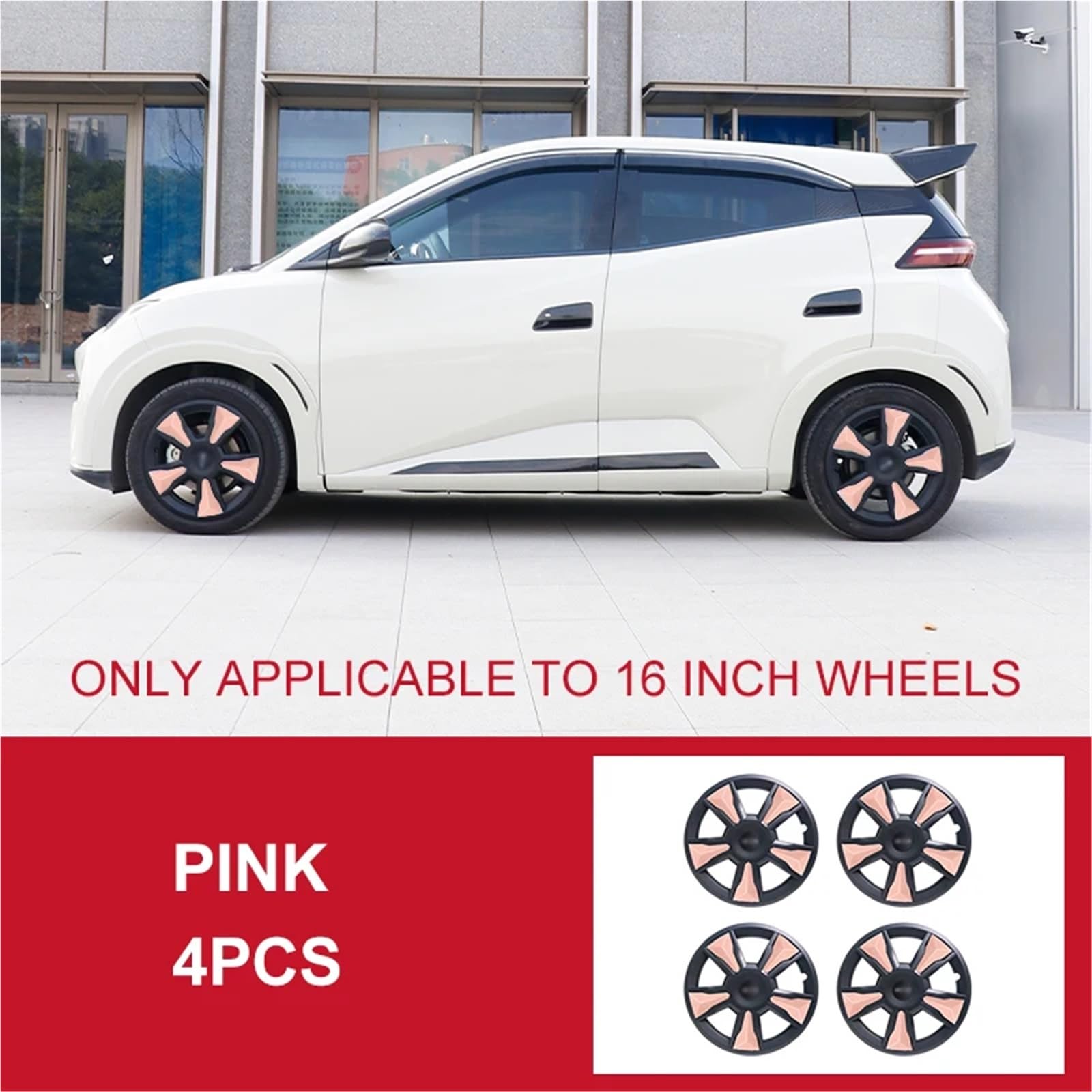 4 Stück Radkappen, Auto-Ersatz-Radkappen, Vollrandabdeckung, Zubehör, kompatibel mit BYD Seagull 16 Zoll 2023 2024(Pink 4Pcs) von OPALENDIR