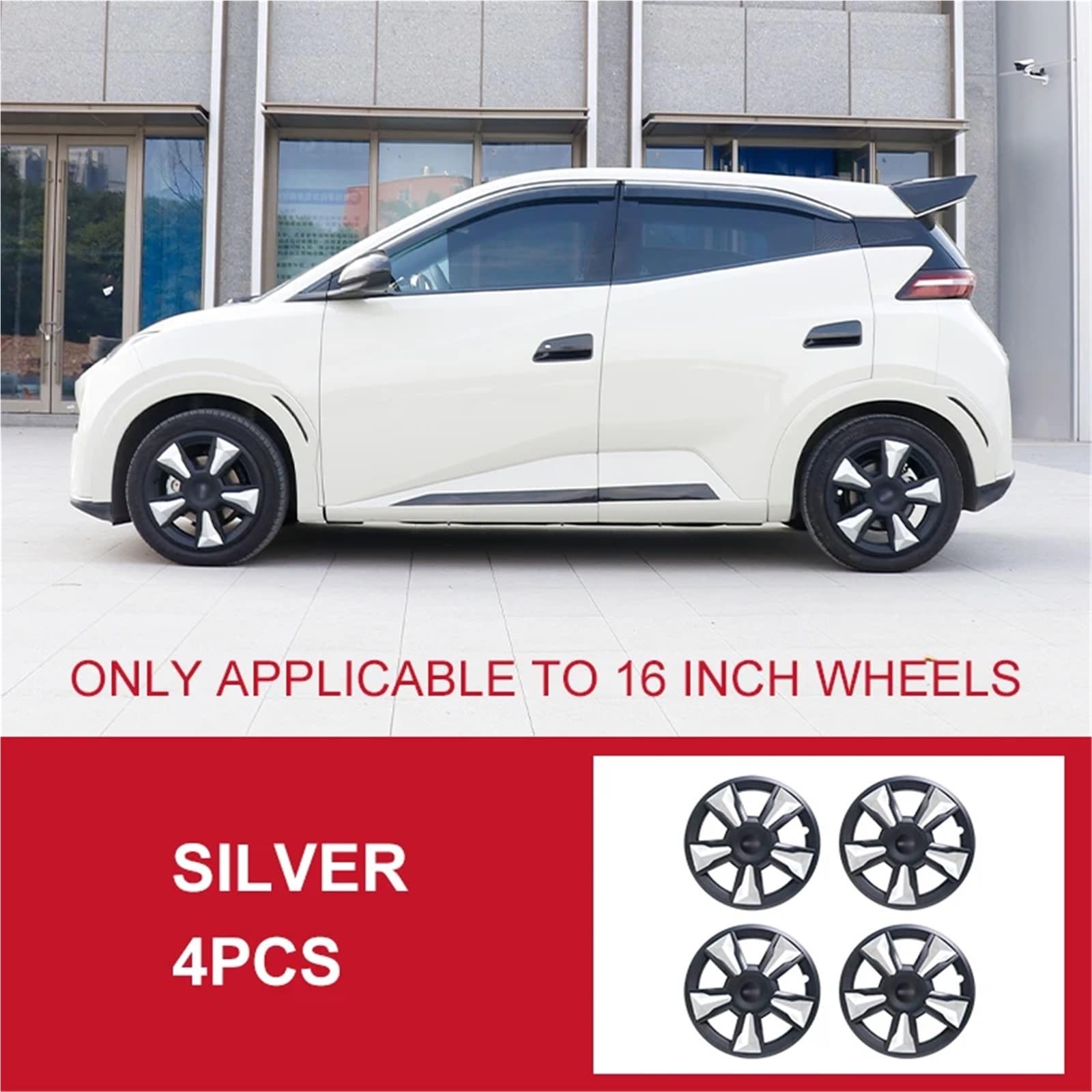 4 Stück Radkappen, Auto-Ersatz-Radkappen, Vollrandabdeckung, Zubehör, kompatibel mit BYD Seagull 16 Zoll 2023 2024(Silver 4Pcs) von OPALENDIR