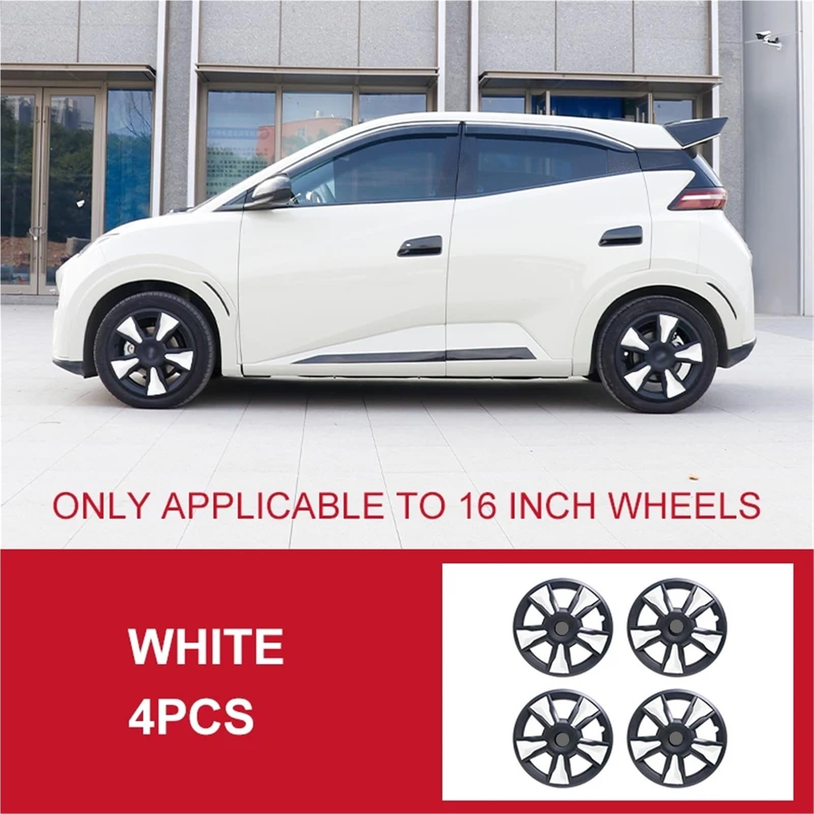 4 Stück Radkappen, Auto-Ersatz-Radkappen, Vollrandabdeckung, Zubehör, kompatibel mit BYD Seagull 16 Zoll 2023 2024(White 4Pcs) von OPALENDIR