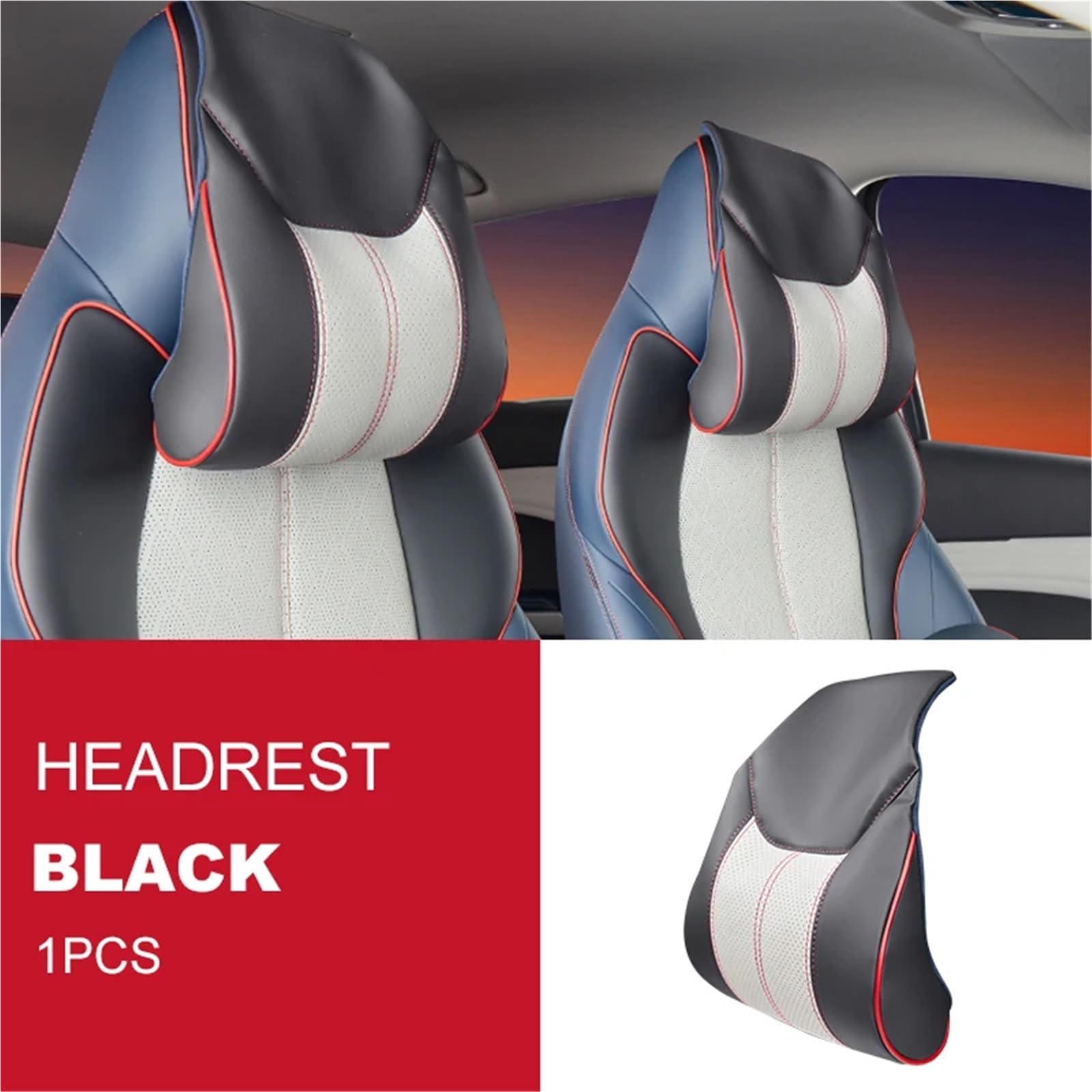 Kompatibel mit BYD Atto 3 2022 2023 Kopfstützenkissen, Sitz-Nackenkissen, atmungsaktives Ledersitz-Kopf-Nackenstützenpolster(1 Headrest Black) von OPALENDIR