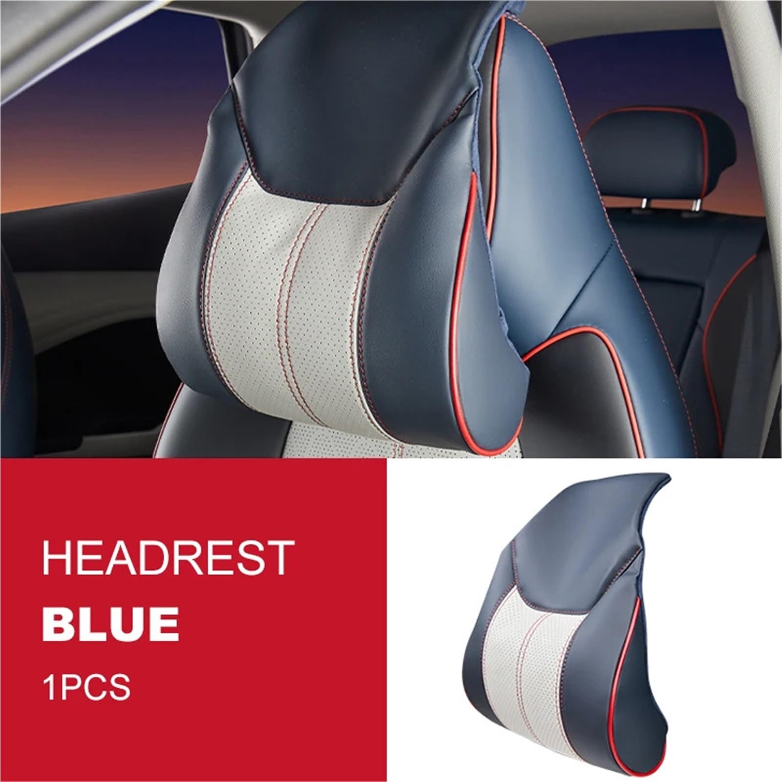 Kompatibel mit BYD Atto 3 2022 2023 Kopfstützenkissen, Sitz-Nackenkissen, atmungsaktives Ledersitz-Kopf-Nackenstützenpolster(1 Headrest Blue) von OPALENDIR