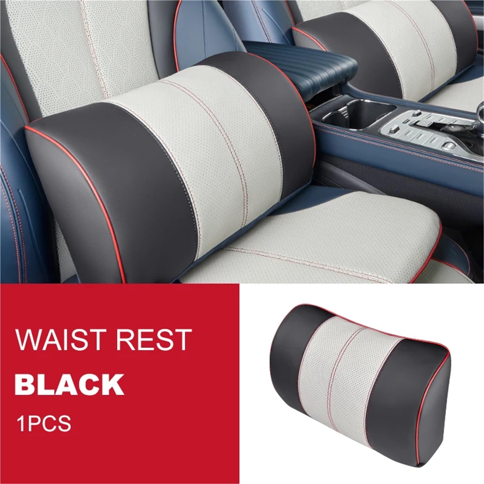 Kompatibel mit BYD Atto 3 2022 2023 Kopfstützenkissen, Sitz-Nackenkissen, atmungsaktives Ledersitz-Kopf-Nackenstützenpolster(1 Waist Rest Black) von OPALENDIR