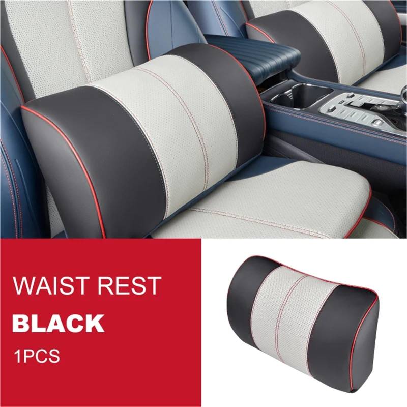 Kompatibel mit BYD Atto 3 2022 2023 Kopfstützenkissen, Sitz-Nackenkissen, atmungsaktives Ledersitz-Kopf-Nackenstützenpolster(1 Waist Rest Black) von OPALENDIR