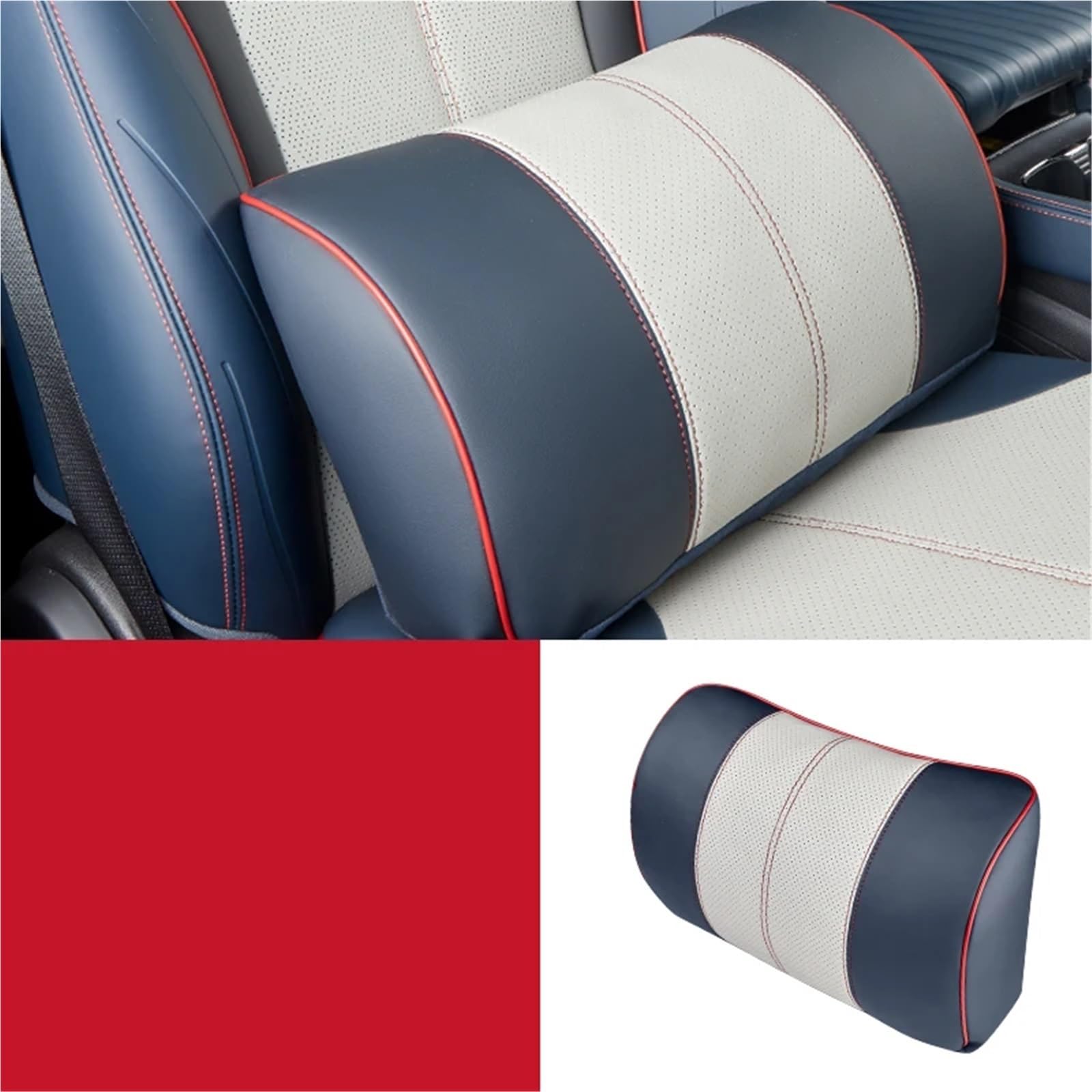 Kompatibel mit BYD Atto 3 2022 2023 Kopfstützenkissen, Sitz-Nackenkissen, atmungsaktives Ledersitz-Kopf-Nackenstützenpolster(1 Waist Rest Blue) von OPALENDIR