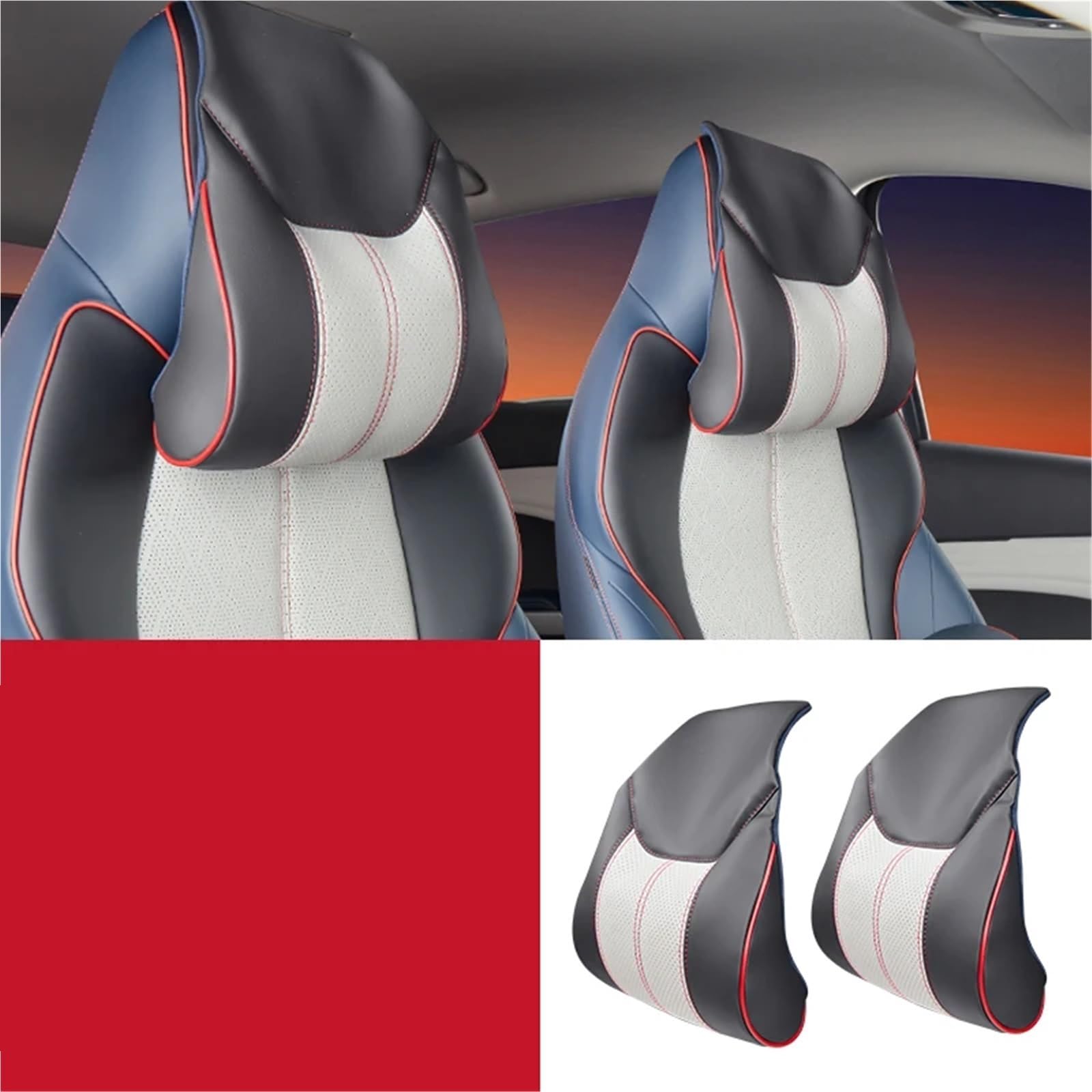 Kompatibel mit BYD Atto 3 2022 2023 Kopfstützenkissen, Sitz-Nackenkissen, atmungsaktives Ledersitz-Kopf-Nackenstützenpolster(2 Headrest Black) von OPALENDIR