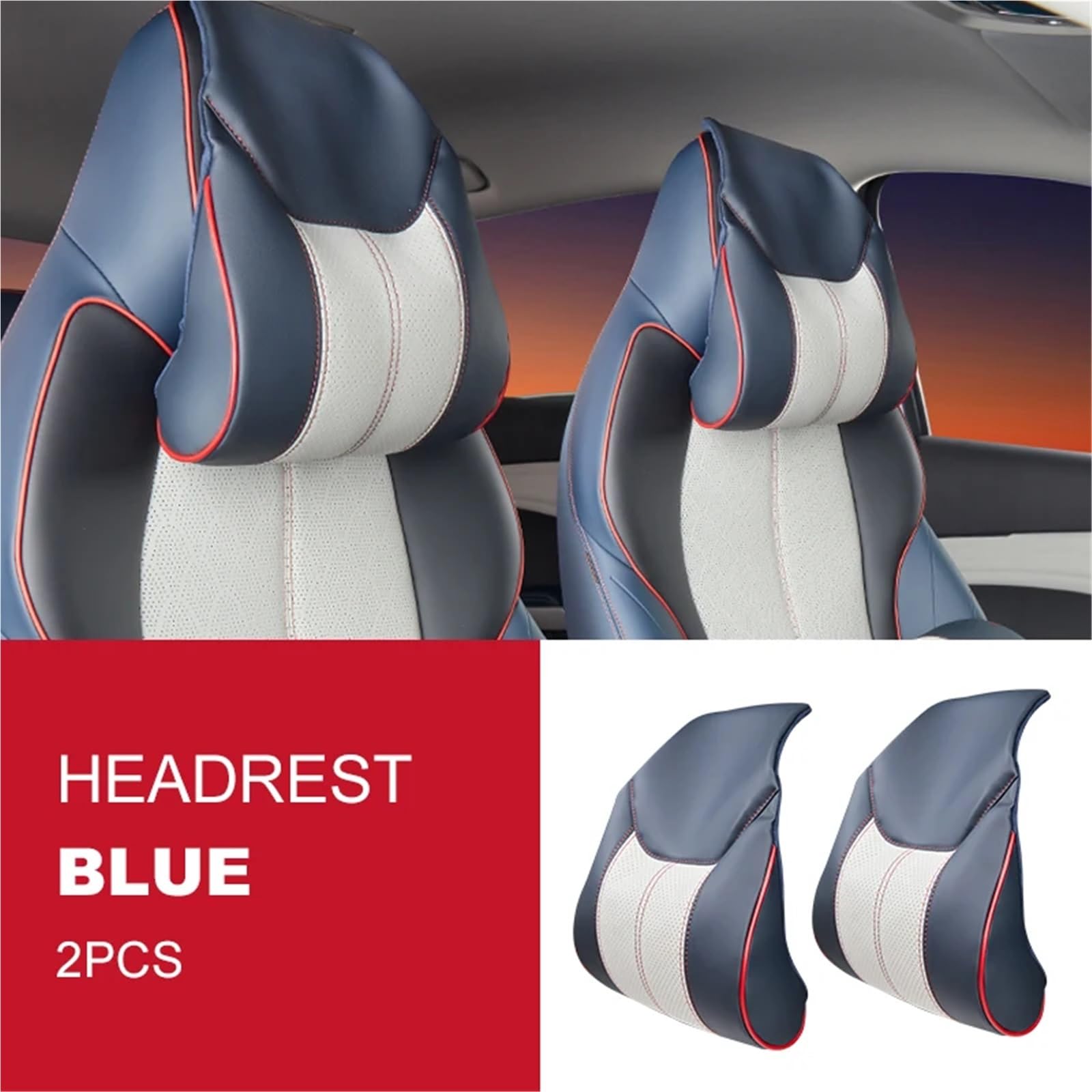 Kompatibel mit BYD Atto 3 2022 2023 Kopfstützenkissen, Sitz-Nackenkissen, atmungsaktives Ledersitz-Kopf-Nackenstützenpolster(2 Headrest Blue) von OPALENDIR