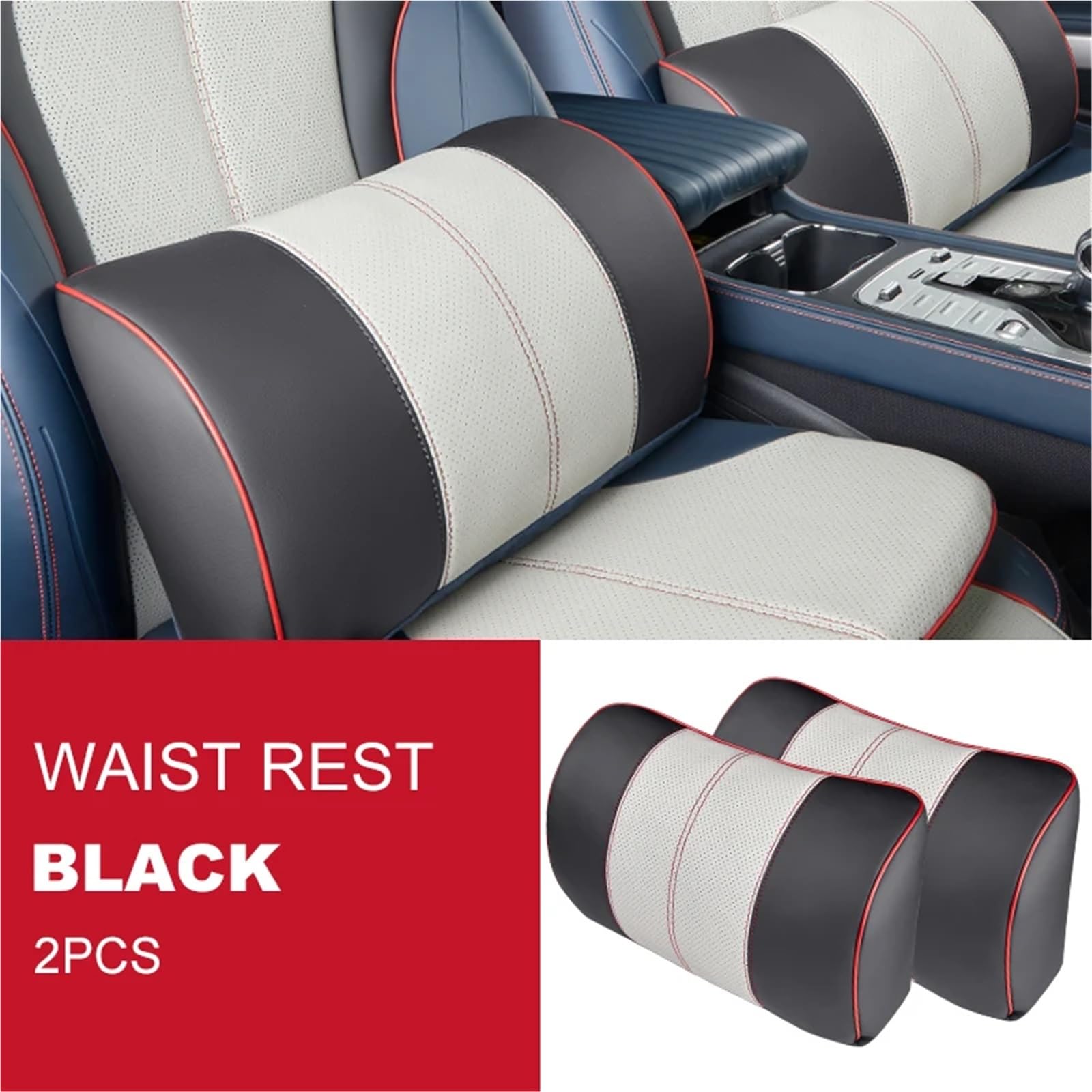 Kompatibel mit BYD Atto 3 2022 2023 Kopfstützenkissen, Sitz-Nackenkissen, atmungsaktives Ledersitz-Kopf-Nackenstützenpolster(2 Waist Rest Black) von OPALENDIR